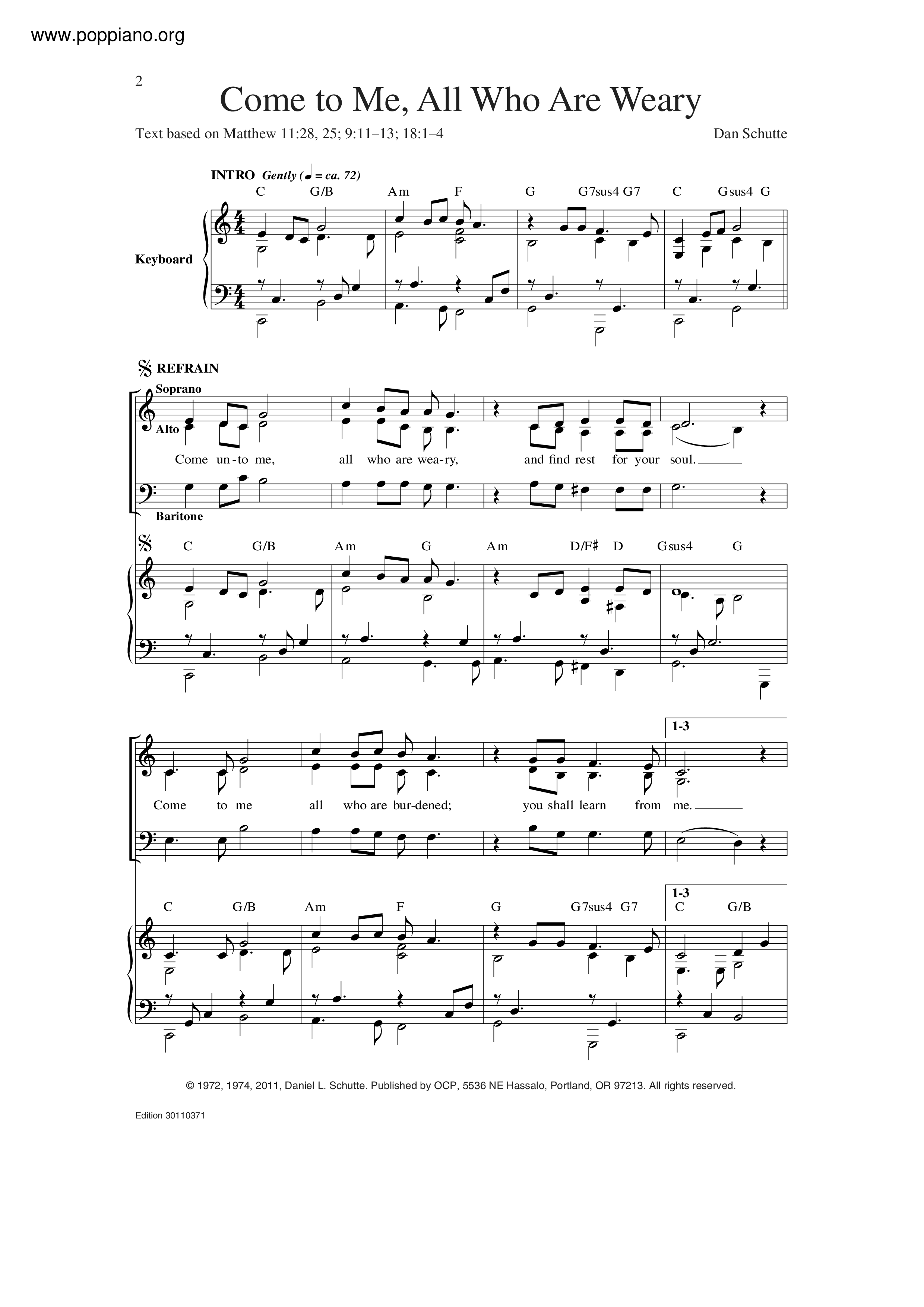 Come To Me, All Who Are Weary琴譜