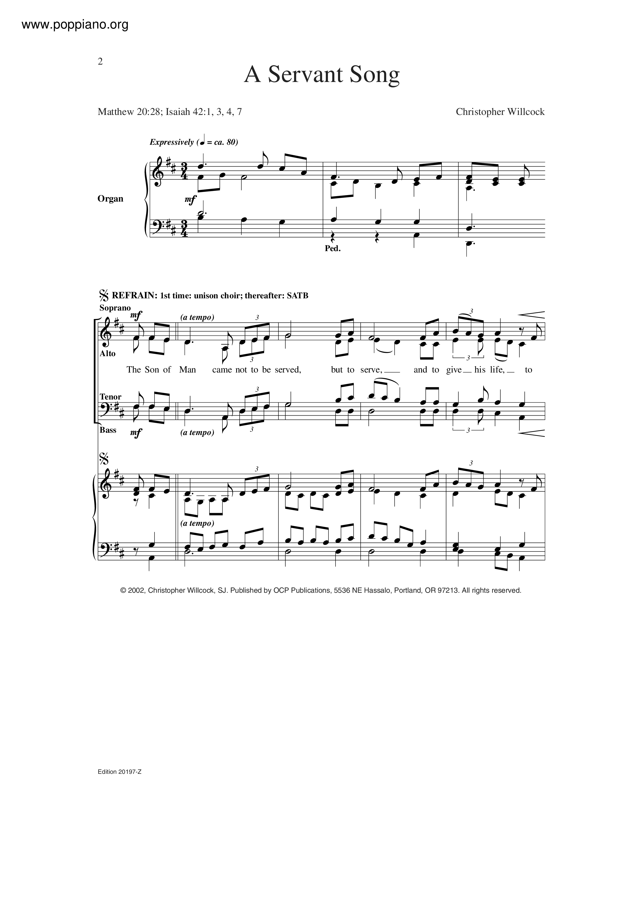 A Servant Song琴譜