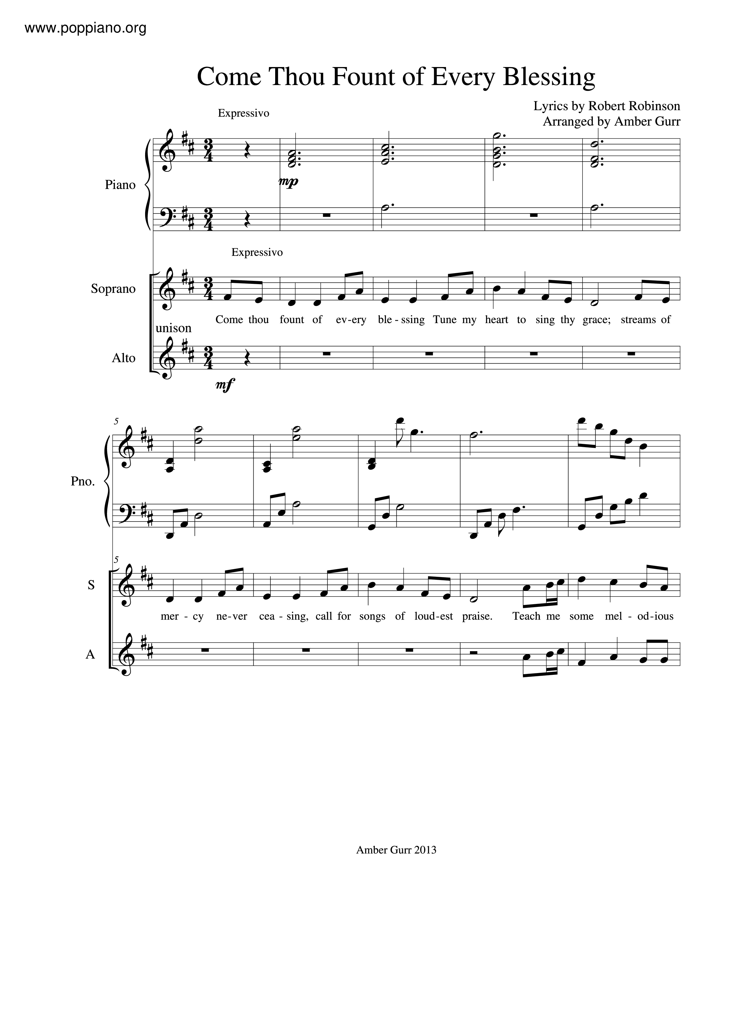 Come Thou Fount Of Every Blessing琴譜