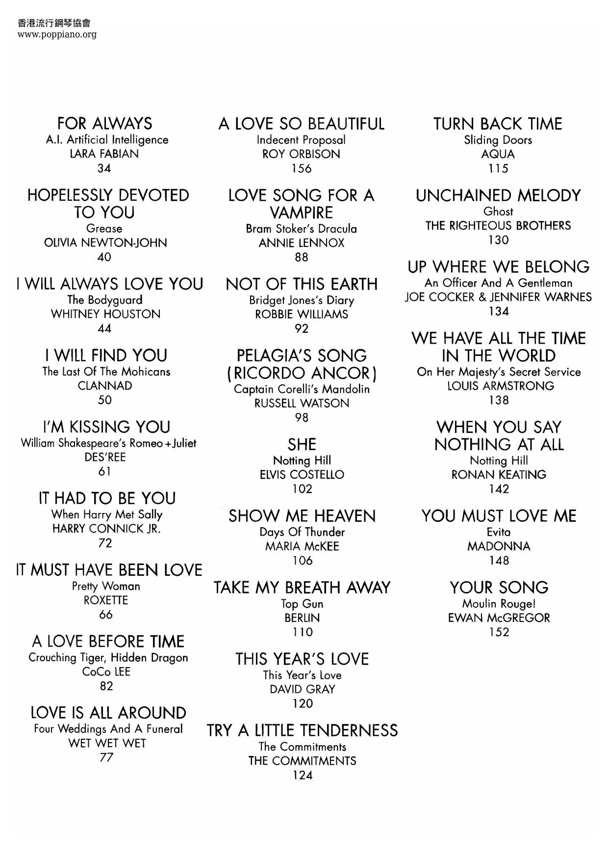 Love Song From The Movies 162 Pages琴譜