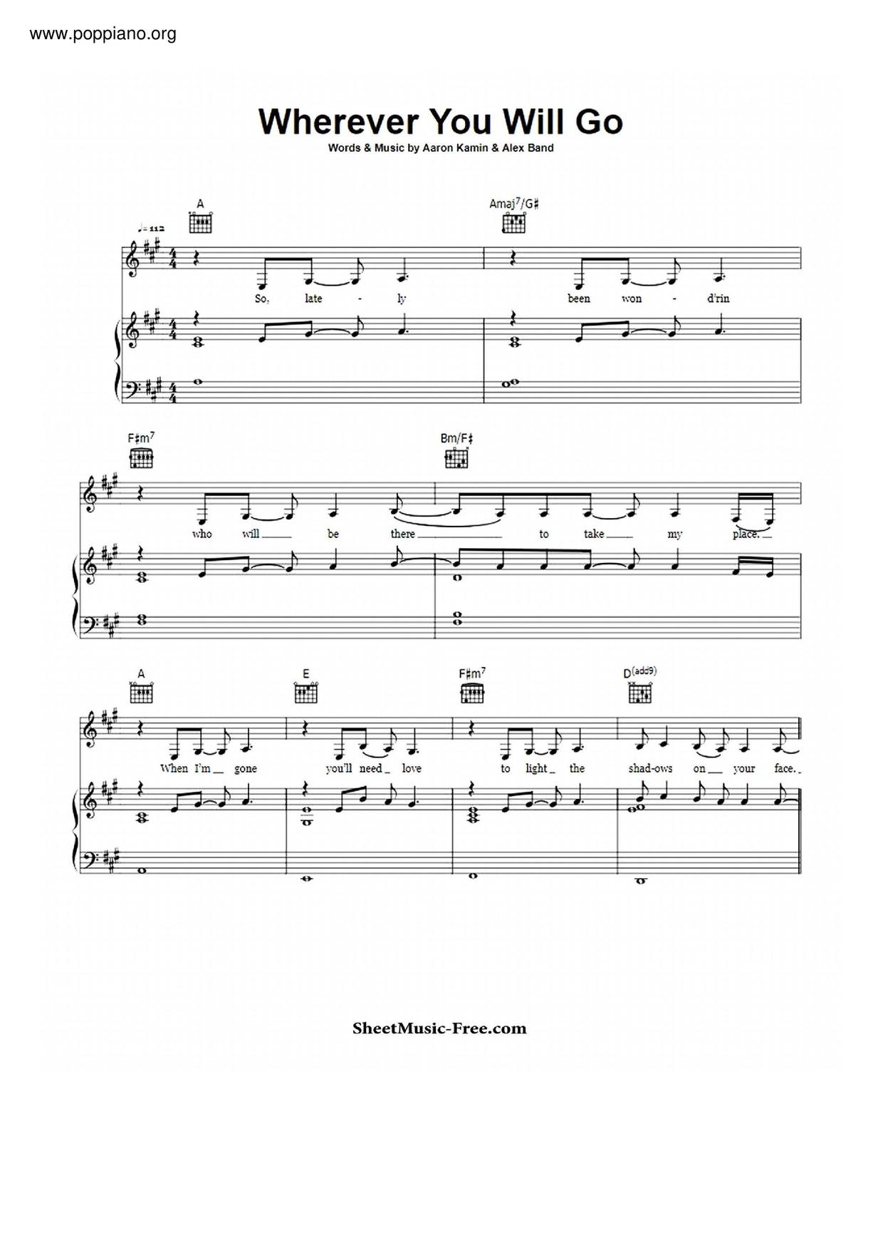 Wherever You Will Go琴譜