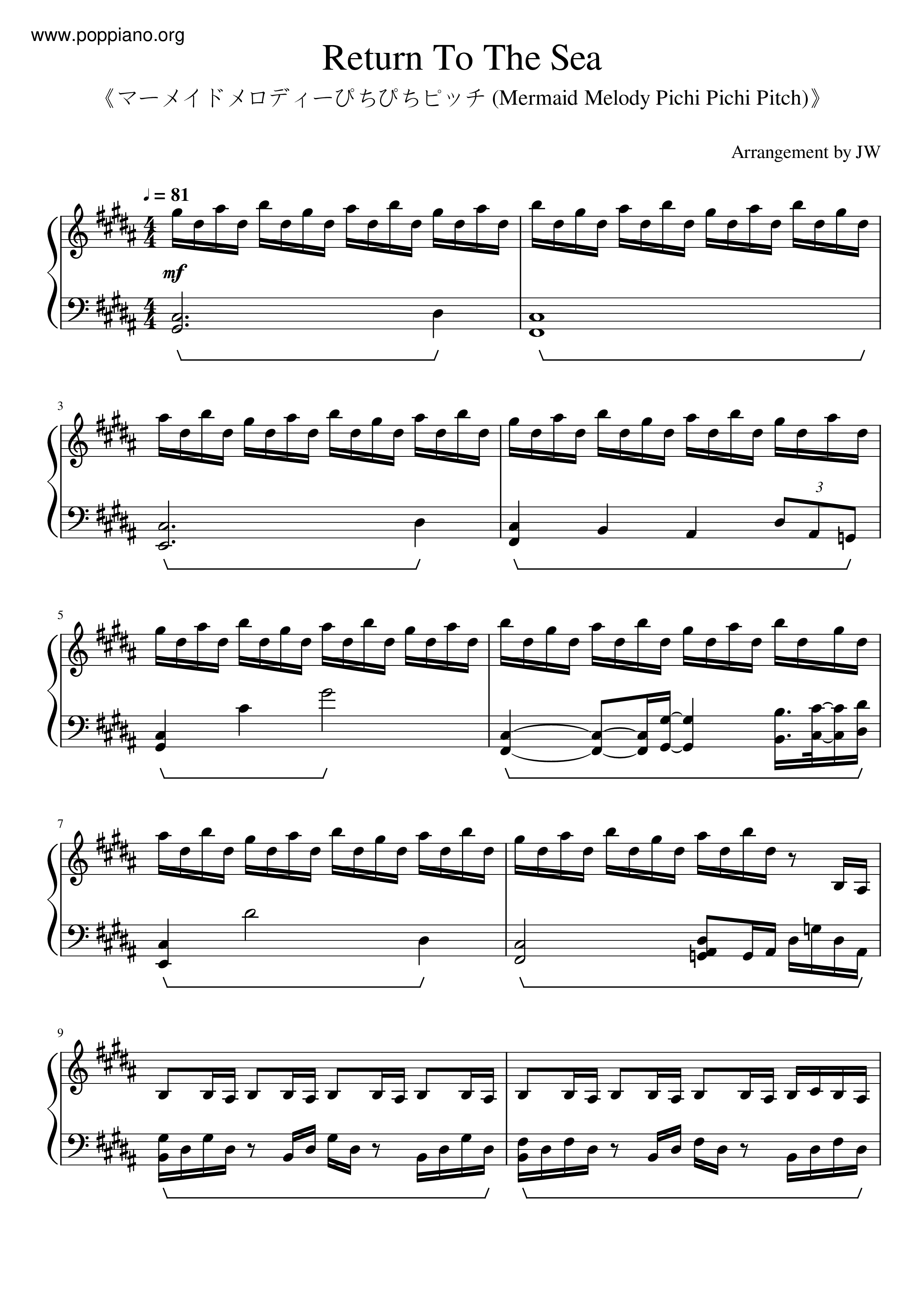 Mermaid Melody Pichi Pichi Pitch - Return To The Sea琴譜