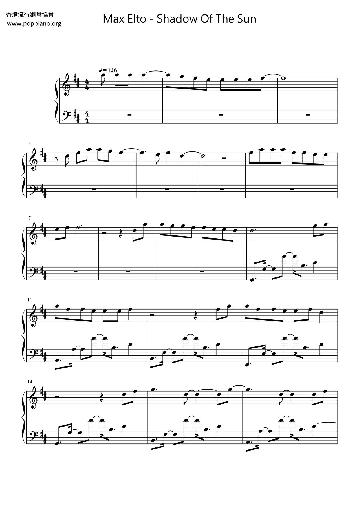 Shadow Of The Sun琴譜
