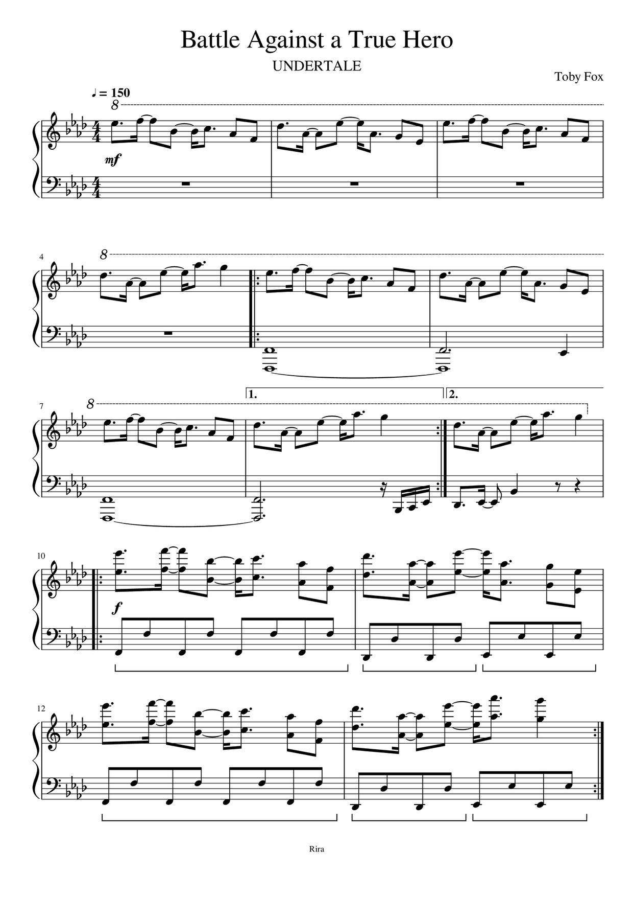 UndertaleBattle Against A True Hero 琴譜pdf本物のヒーローの戦い