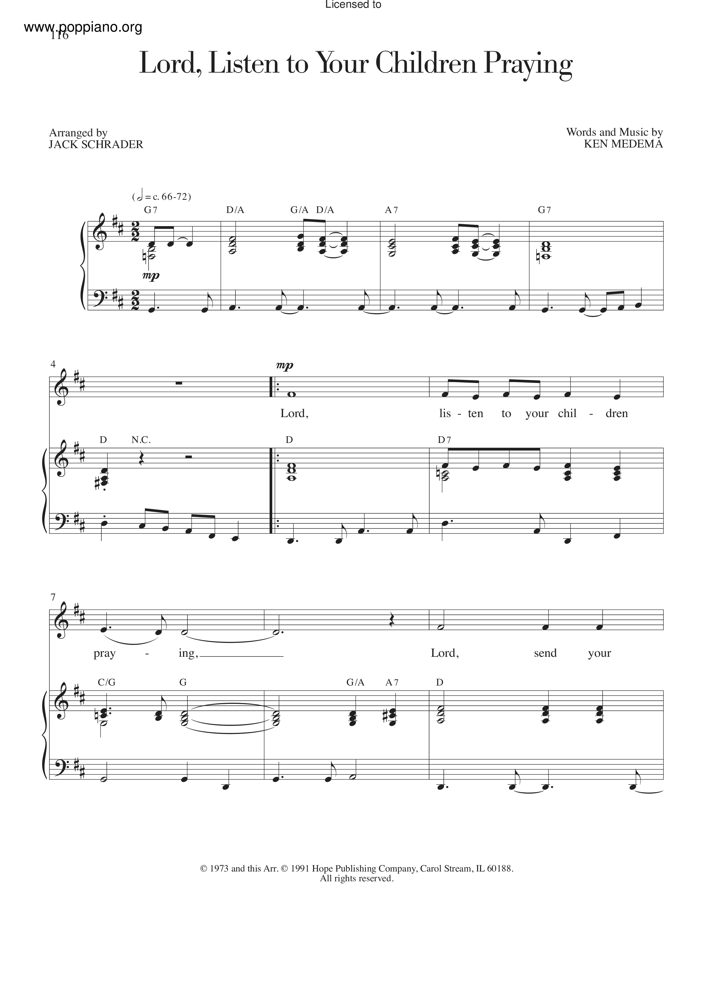 ★ 詩歌-Lord, Listen To Your Children Praying 琴譜pdf-香港流行鋼琴協會琴譜下載 ★