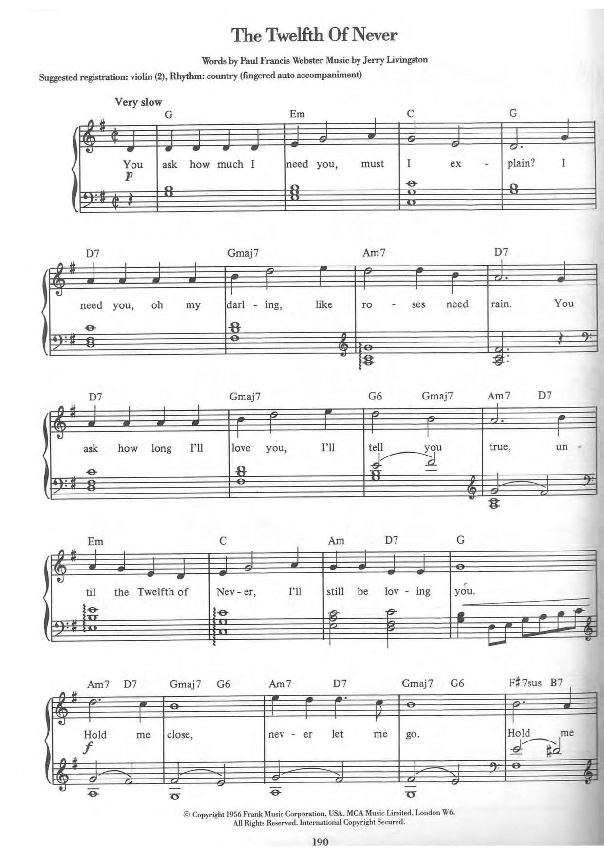 The Twelfth Of Never琴譜