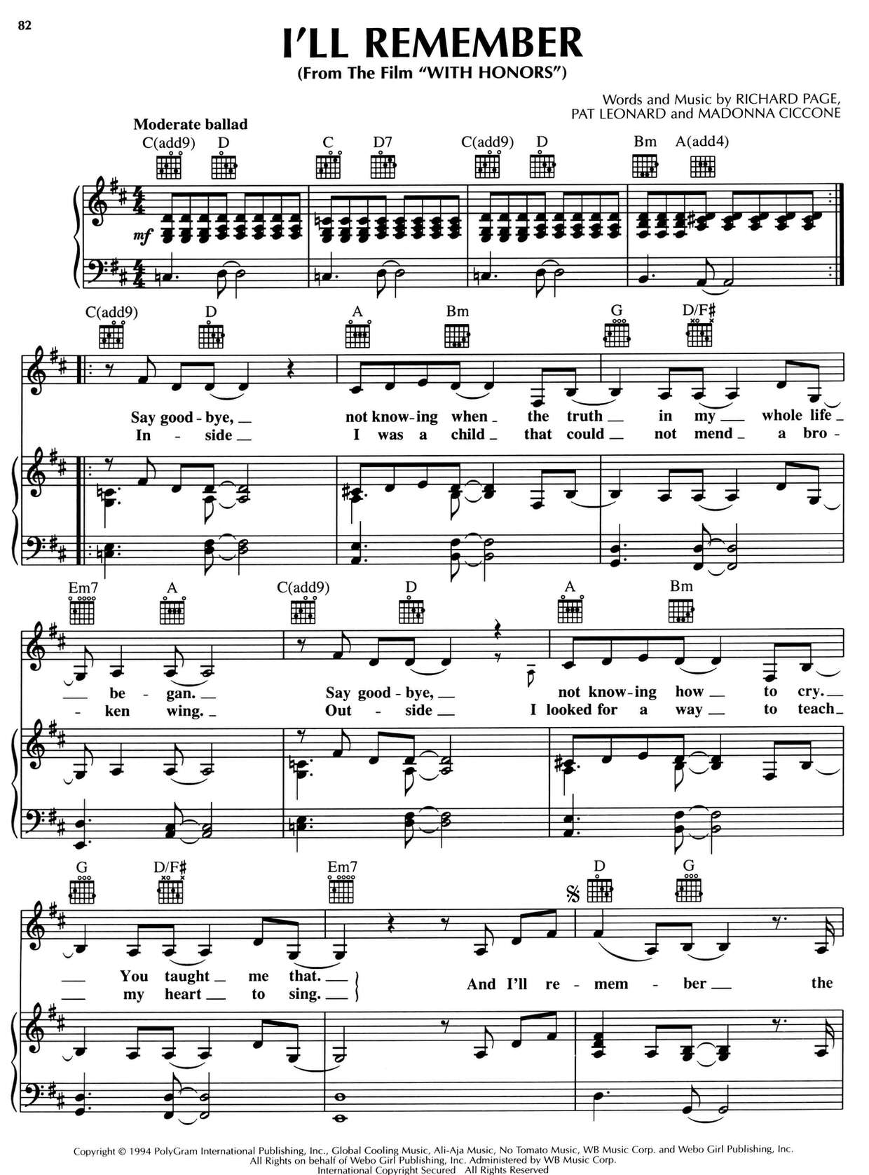 I'll Remember (from The Film "With Honors")琴譜