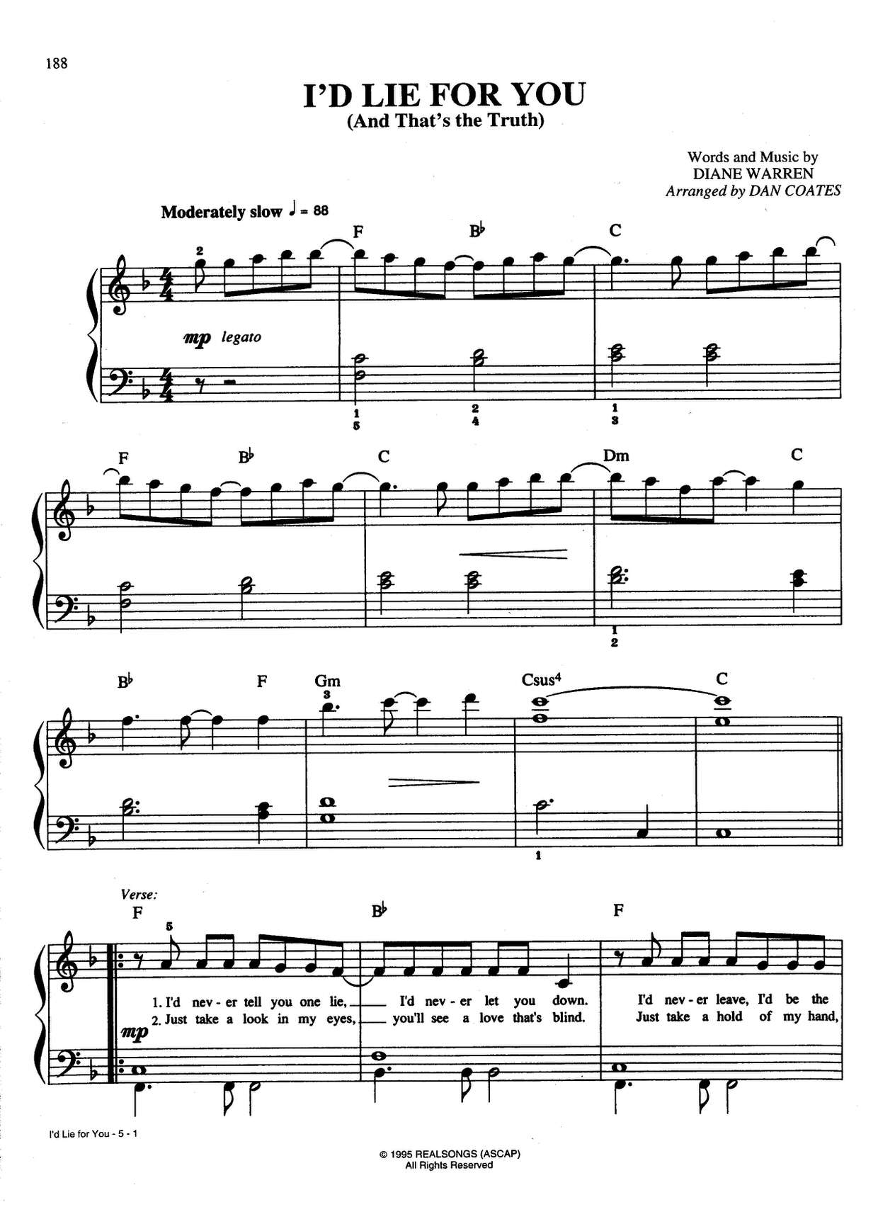 Meat LoafI'd Lie For You (And That's The Truth) 琴譜pdf香港流行鋼琴協會琴譜下載 ★