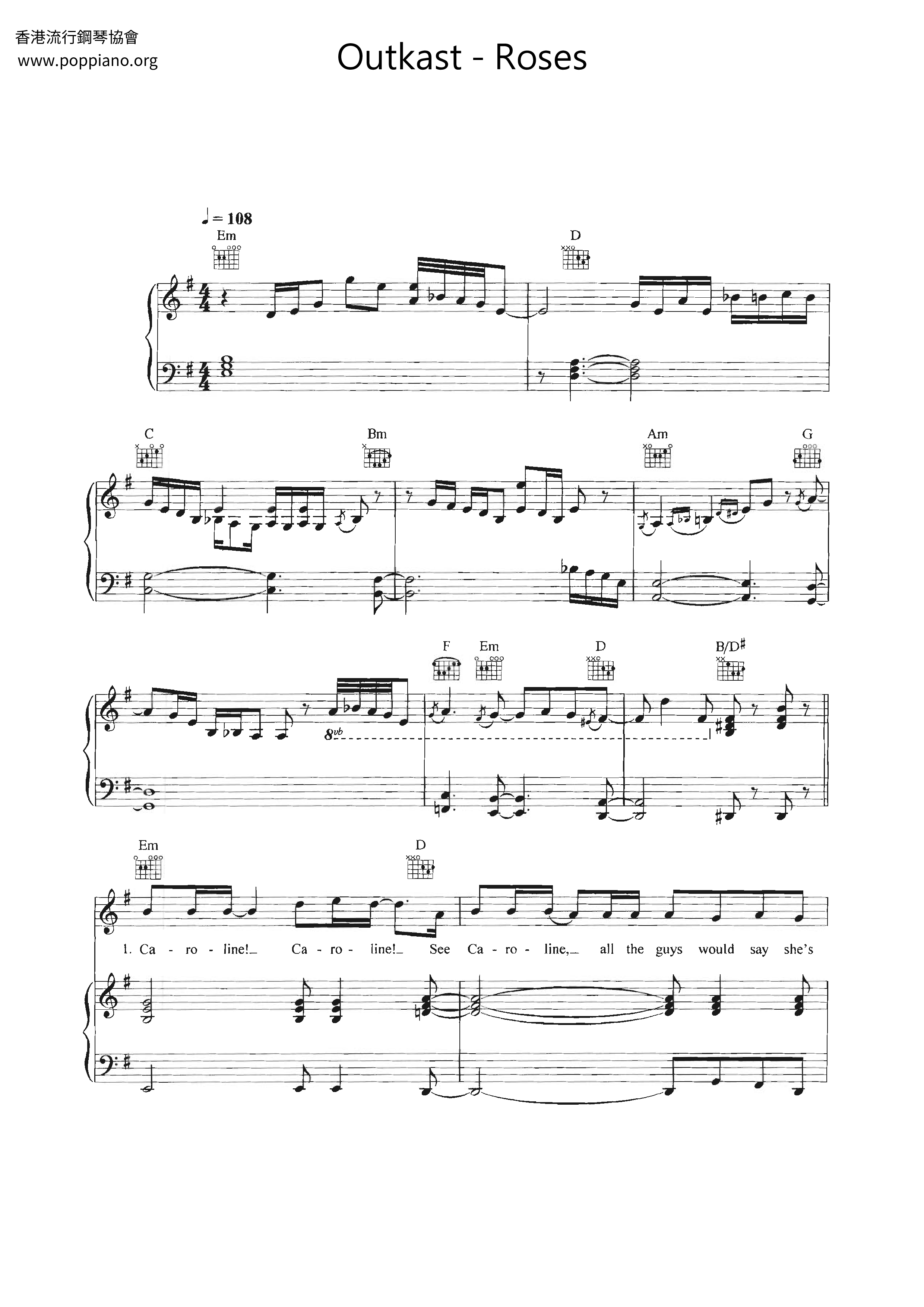 OutkastRoses 琴譜pdf香港流行鋼琴協會琴譜下載 ★