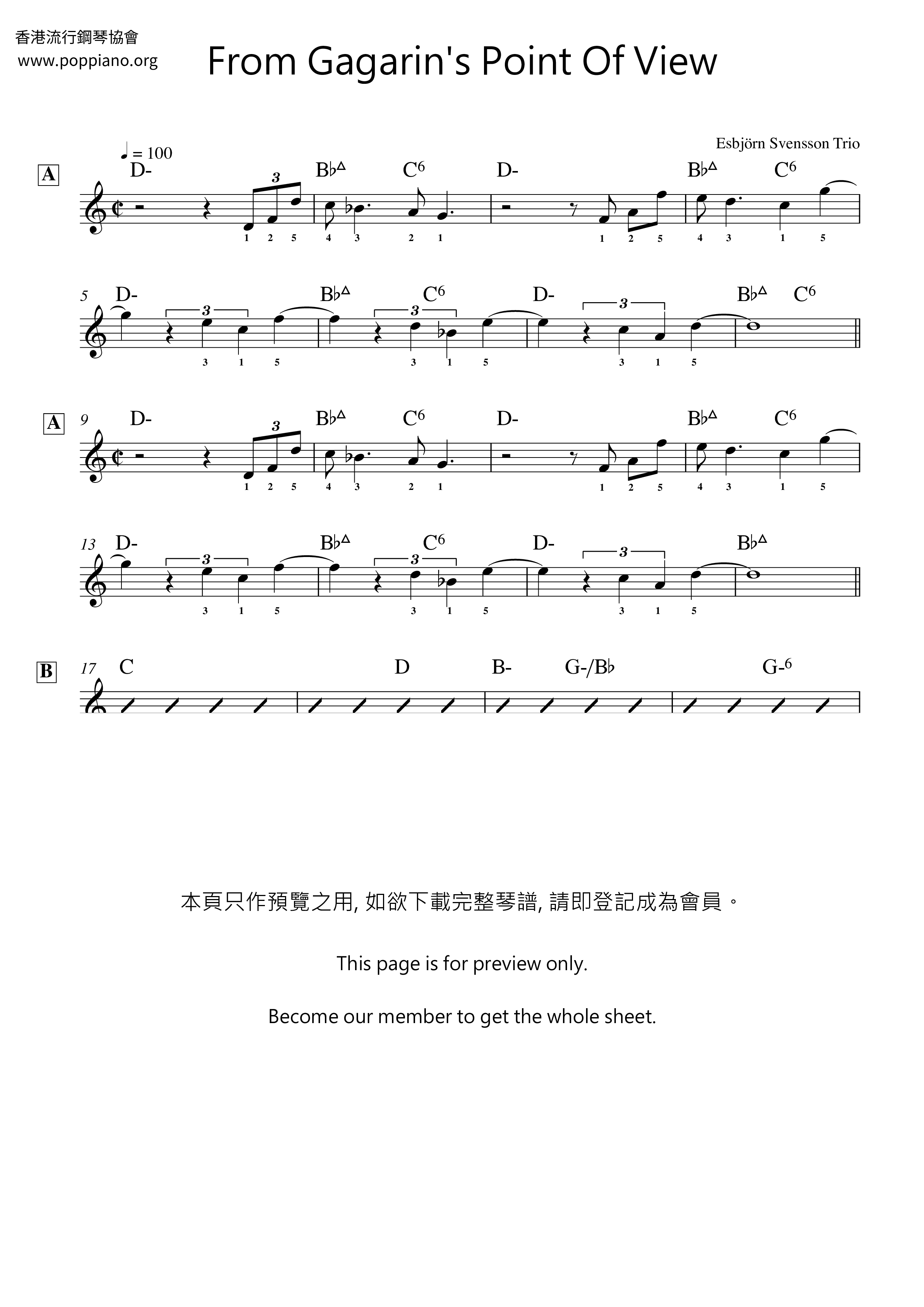 From Gagarin's Point Of View琴譜
