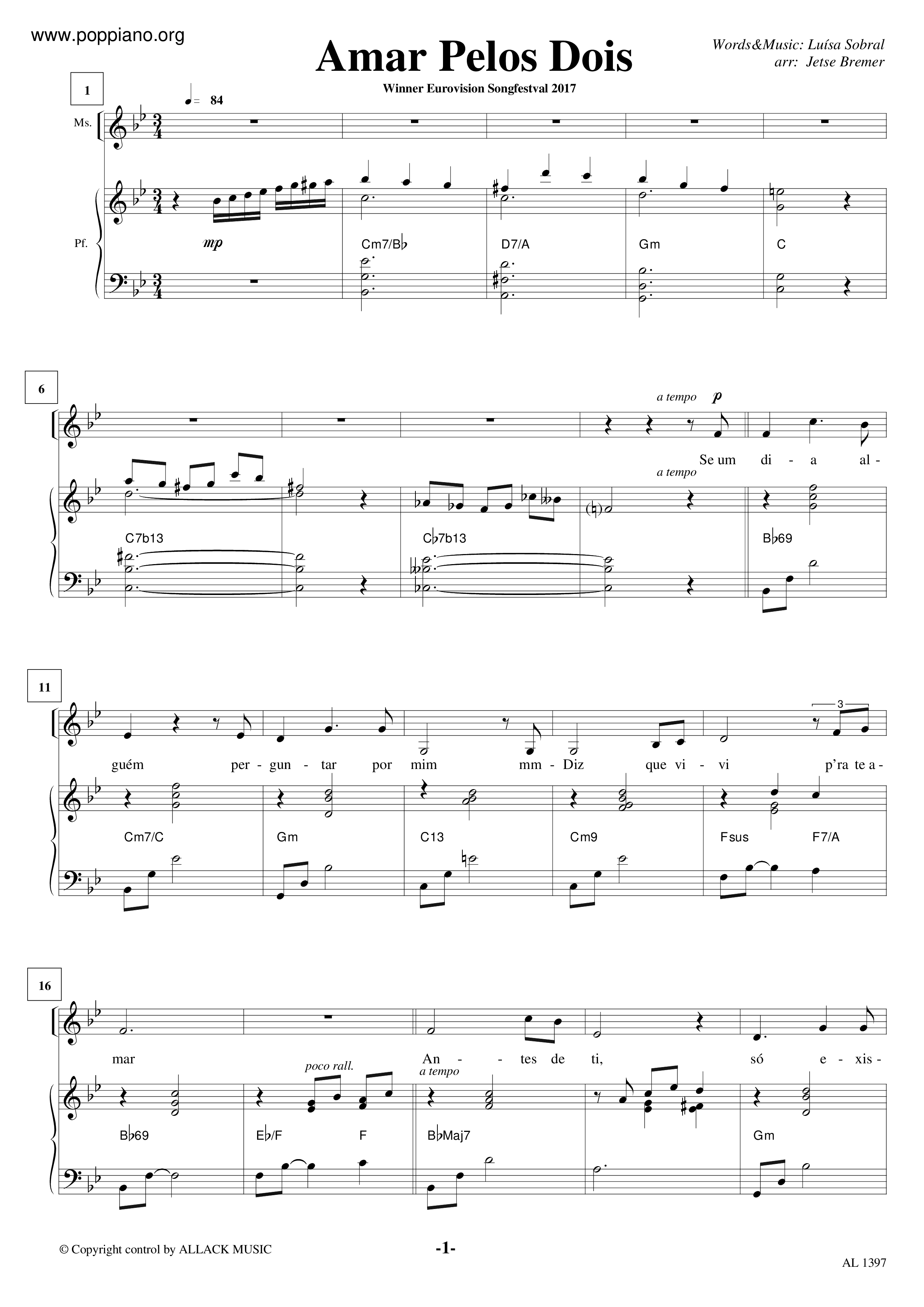 Amar Pelos Dois琴譜