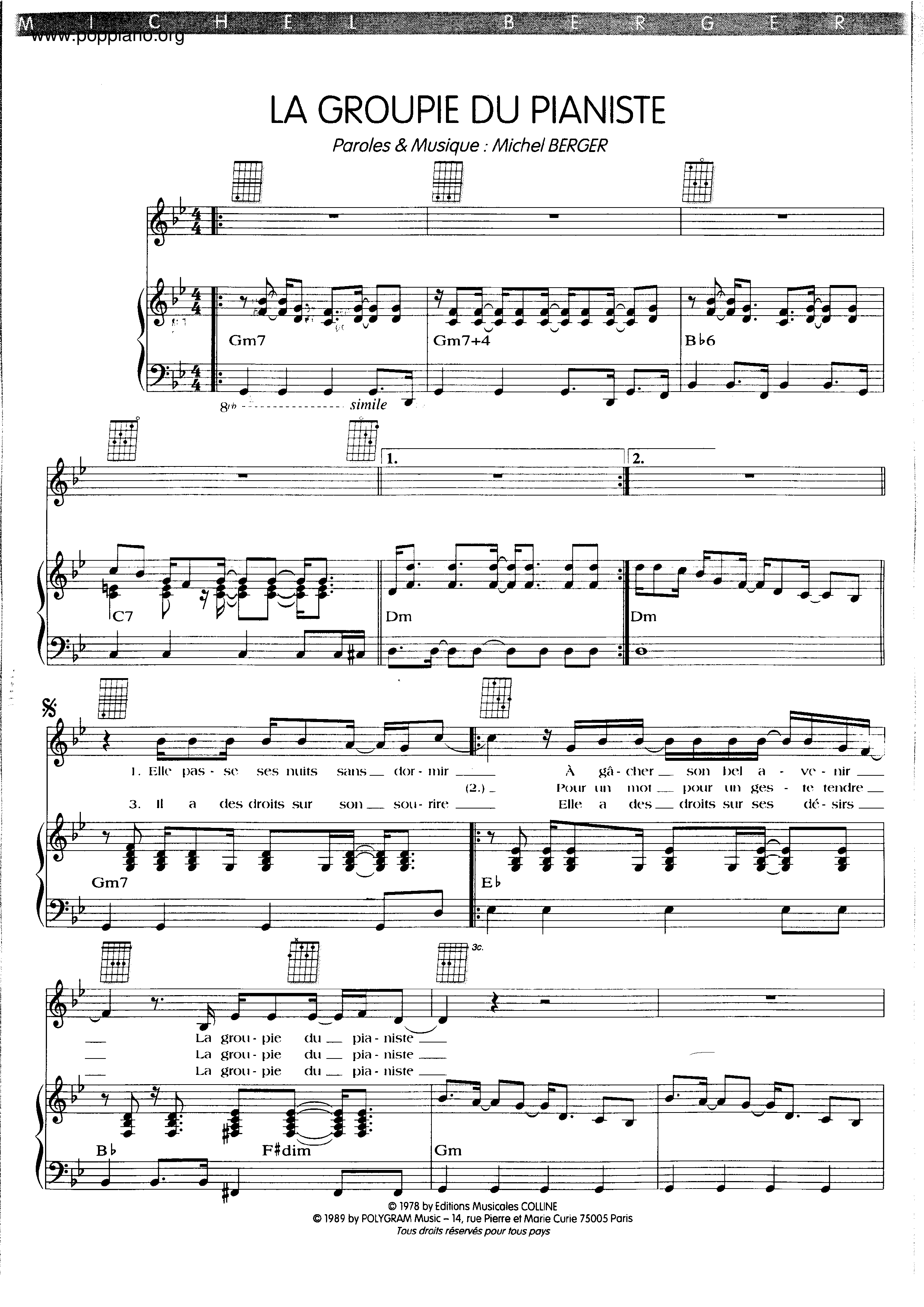 La Groupie Du Pianiste琴譜