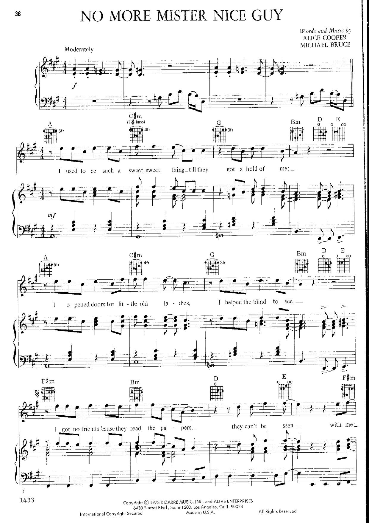 Alice CooperNo More Mr. Nice Guy 琴譜pdf香港流行鋼琴協會琴譜下載 ★
