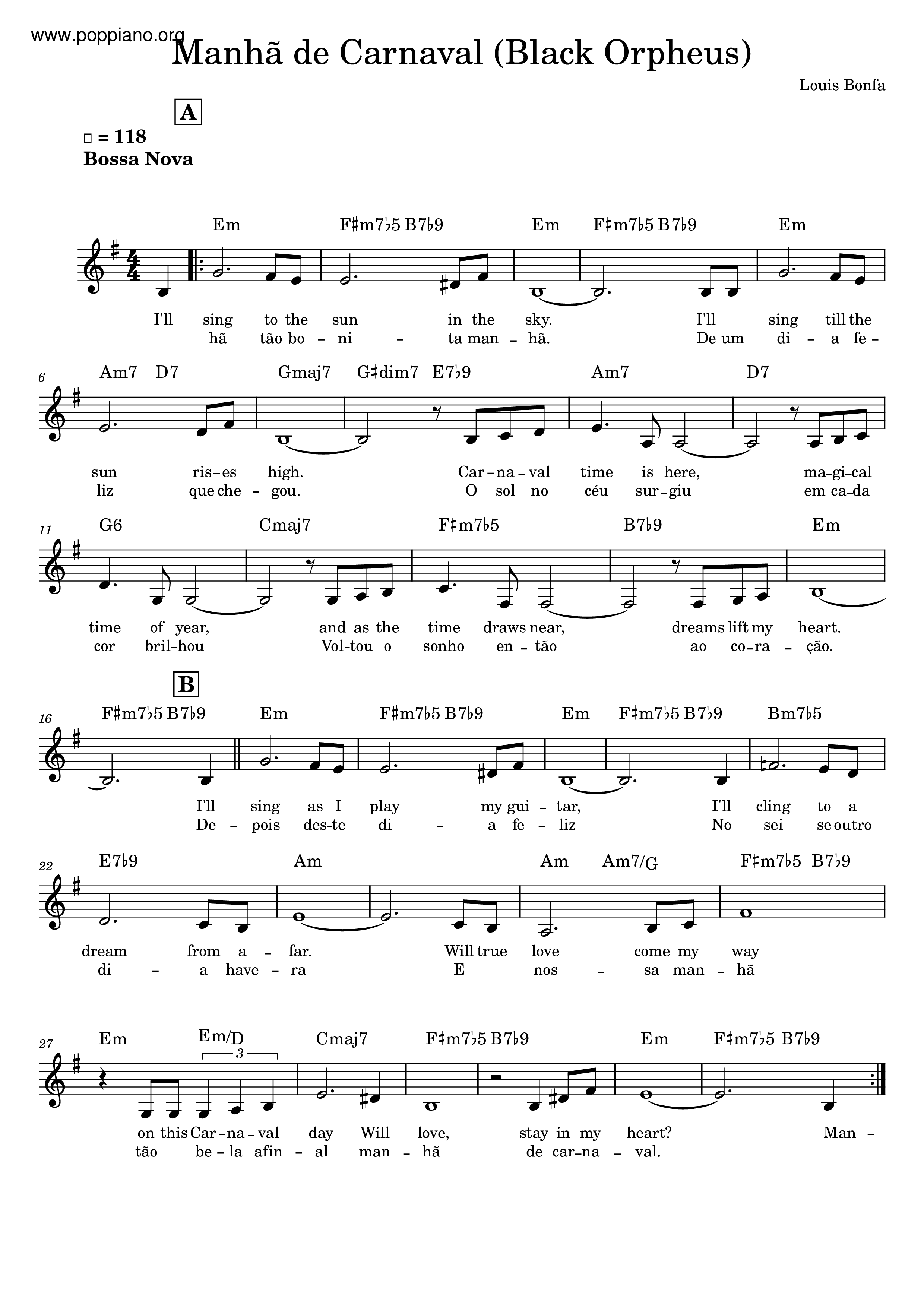 Manha de Carnaval琴譜