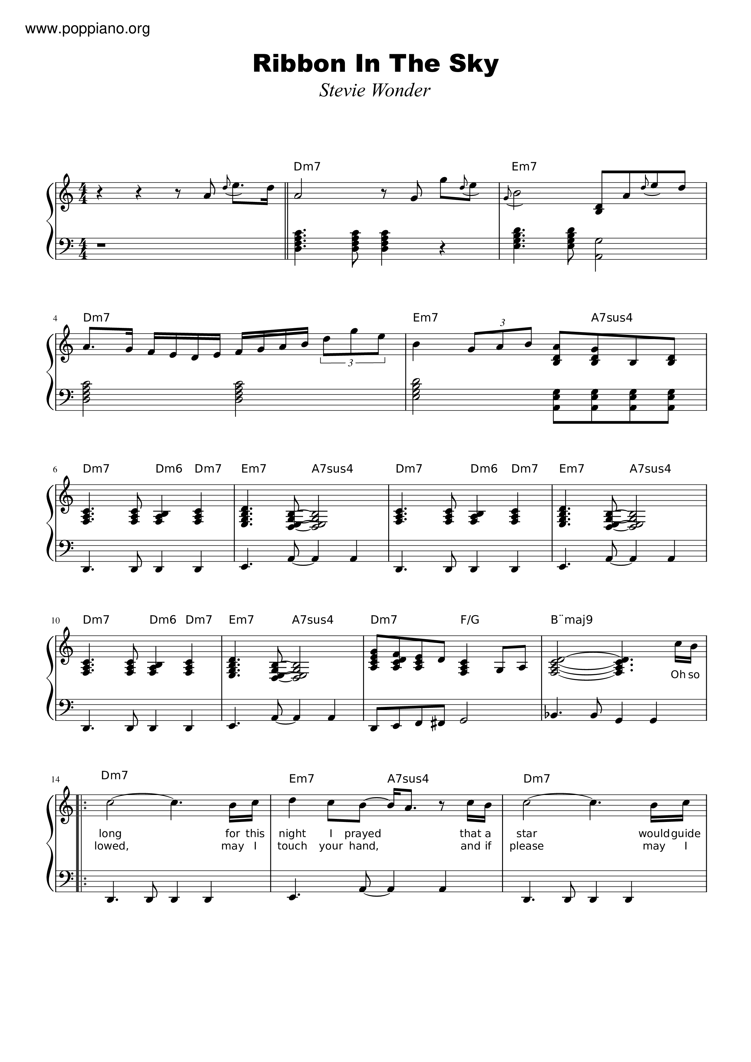 Stevie WonderRibbon In The Sky 琴譜pdf香港流行鋼琴協會琴譜下載 ★