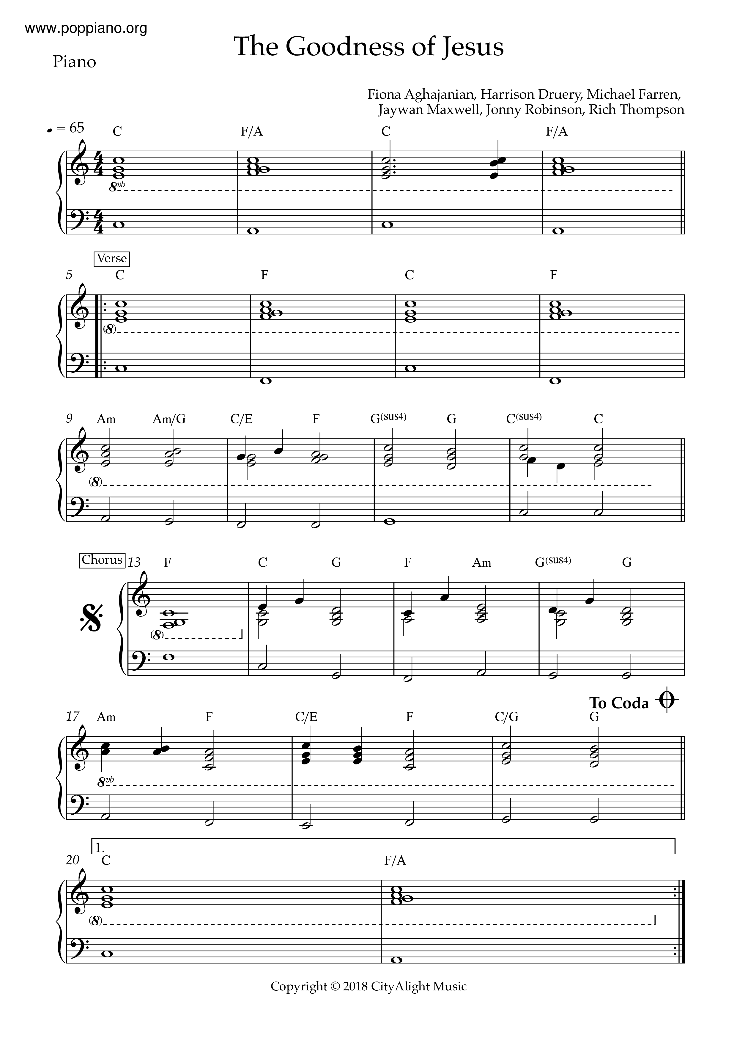 The Goodness Of Jesus琴譜