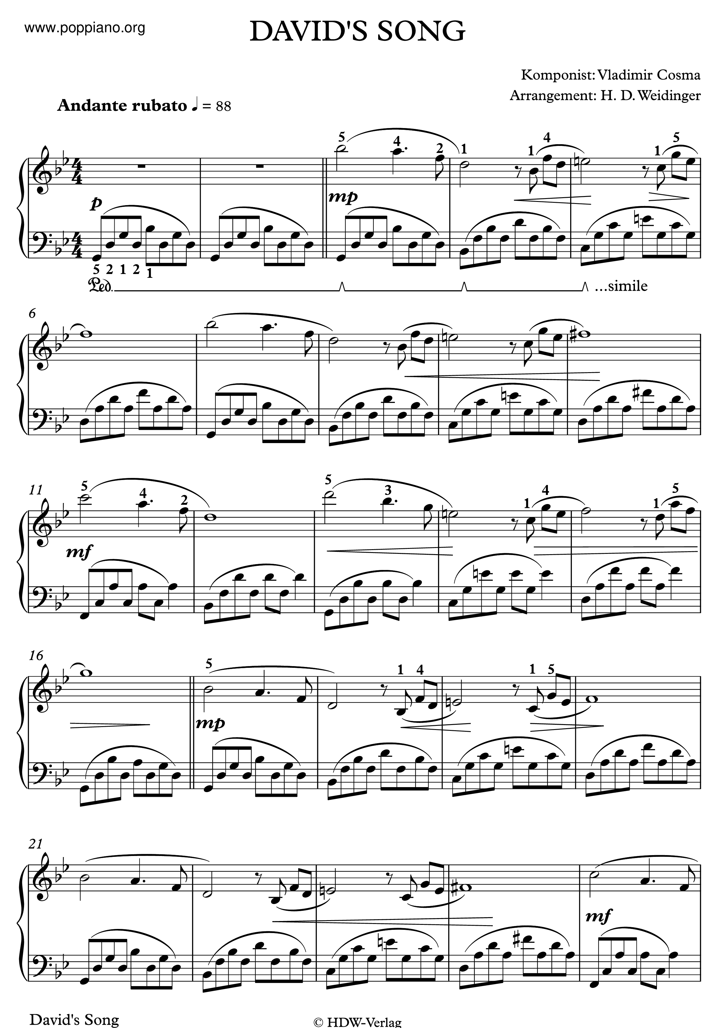 Who'll Come With Me (David's Song)琴譜