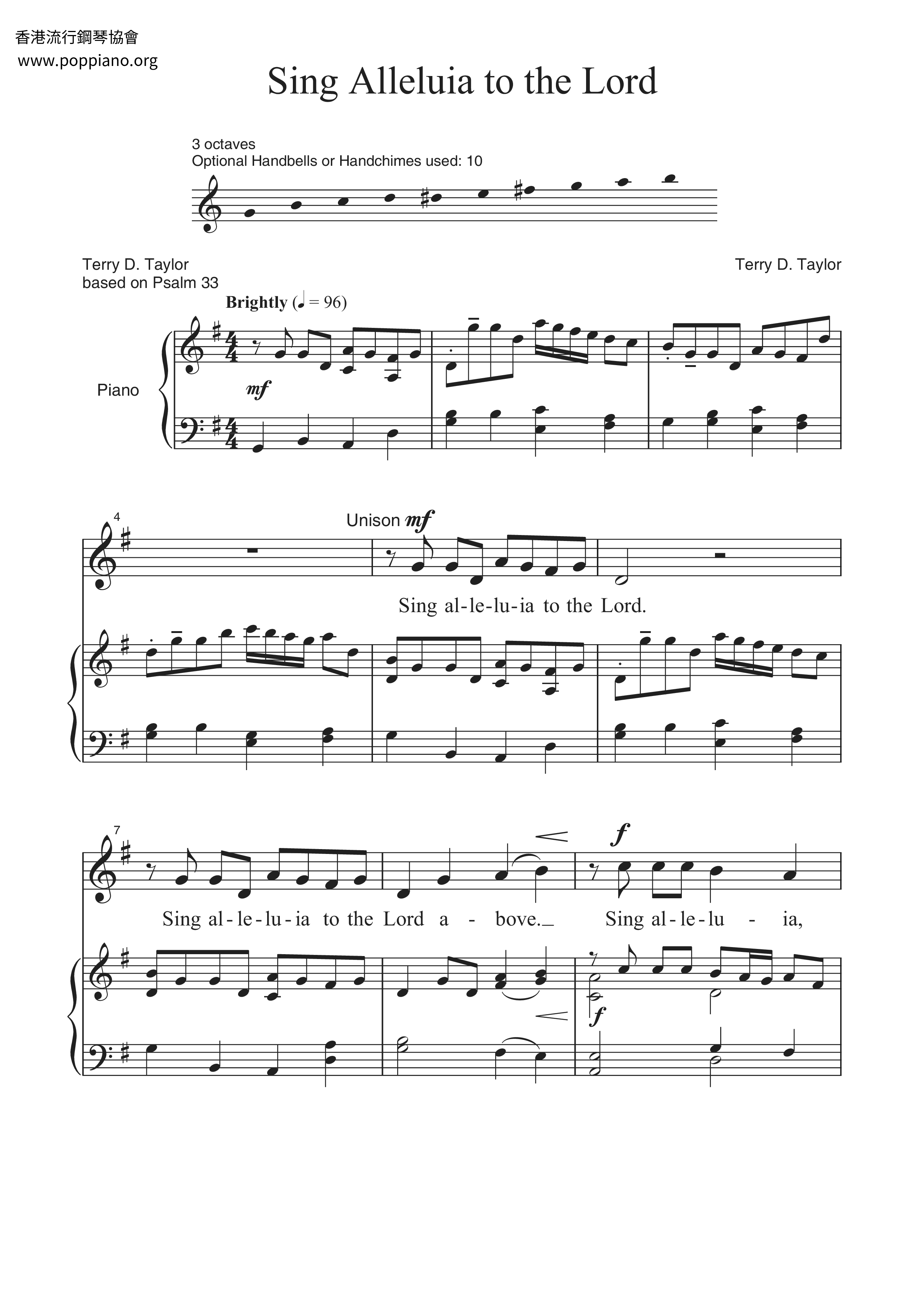 Sing Alleluia to the Lord琴譜
