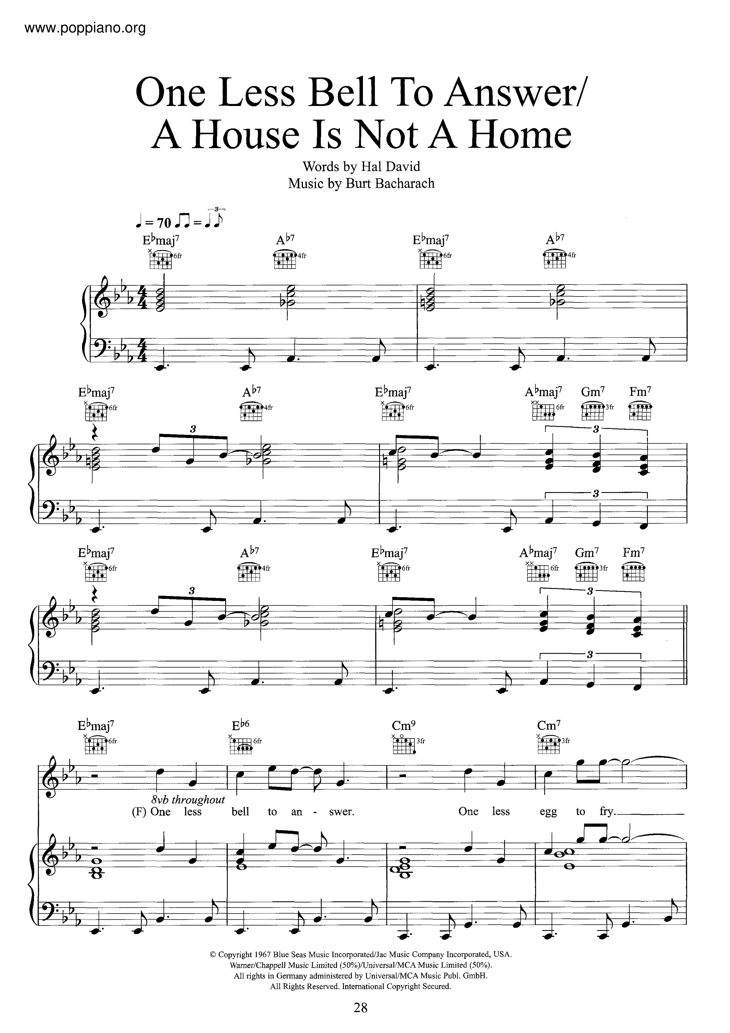 GleeOne Less Bell To Answer / A House Is Not A Home 琴譜pdf香港流行鋼琴協會琴譜下載 ★