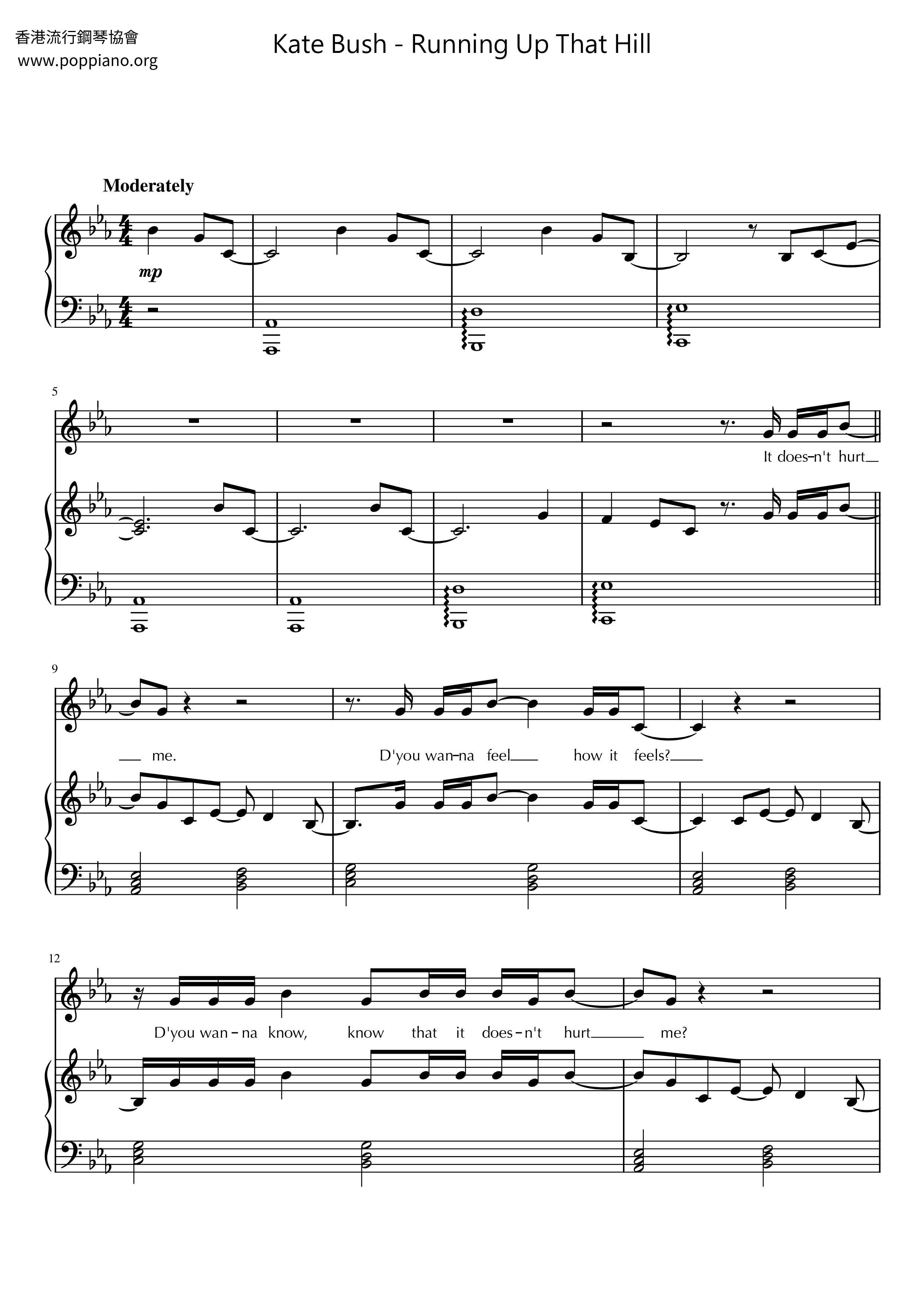 Kate BushRunning Up That Hill 琴譜pdf香港流行鋼琴協會琴譜下載 ★