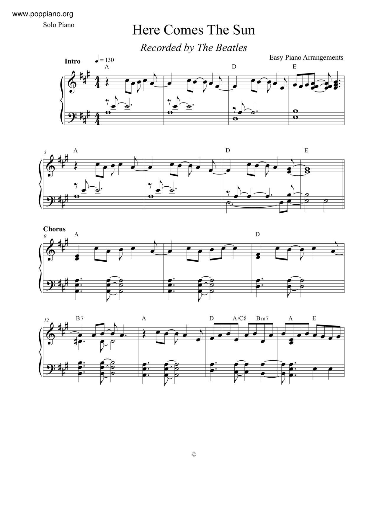 The BeatlesHere Comes The Sun 琴譜pdf香港流行鋼琴協會琴譜下載 ★