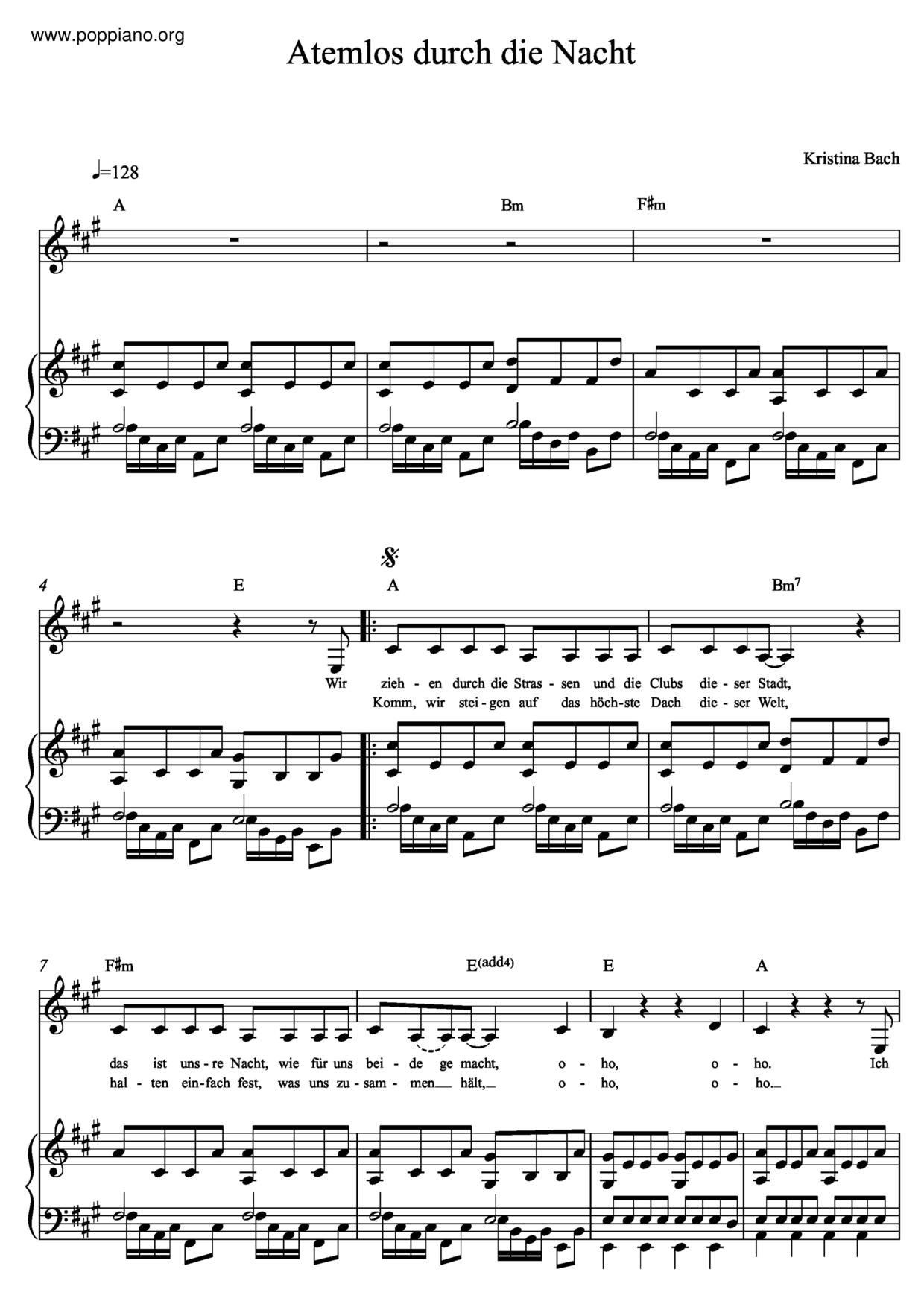Atemlos Durch Die Nacht琴譜