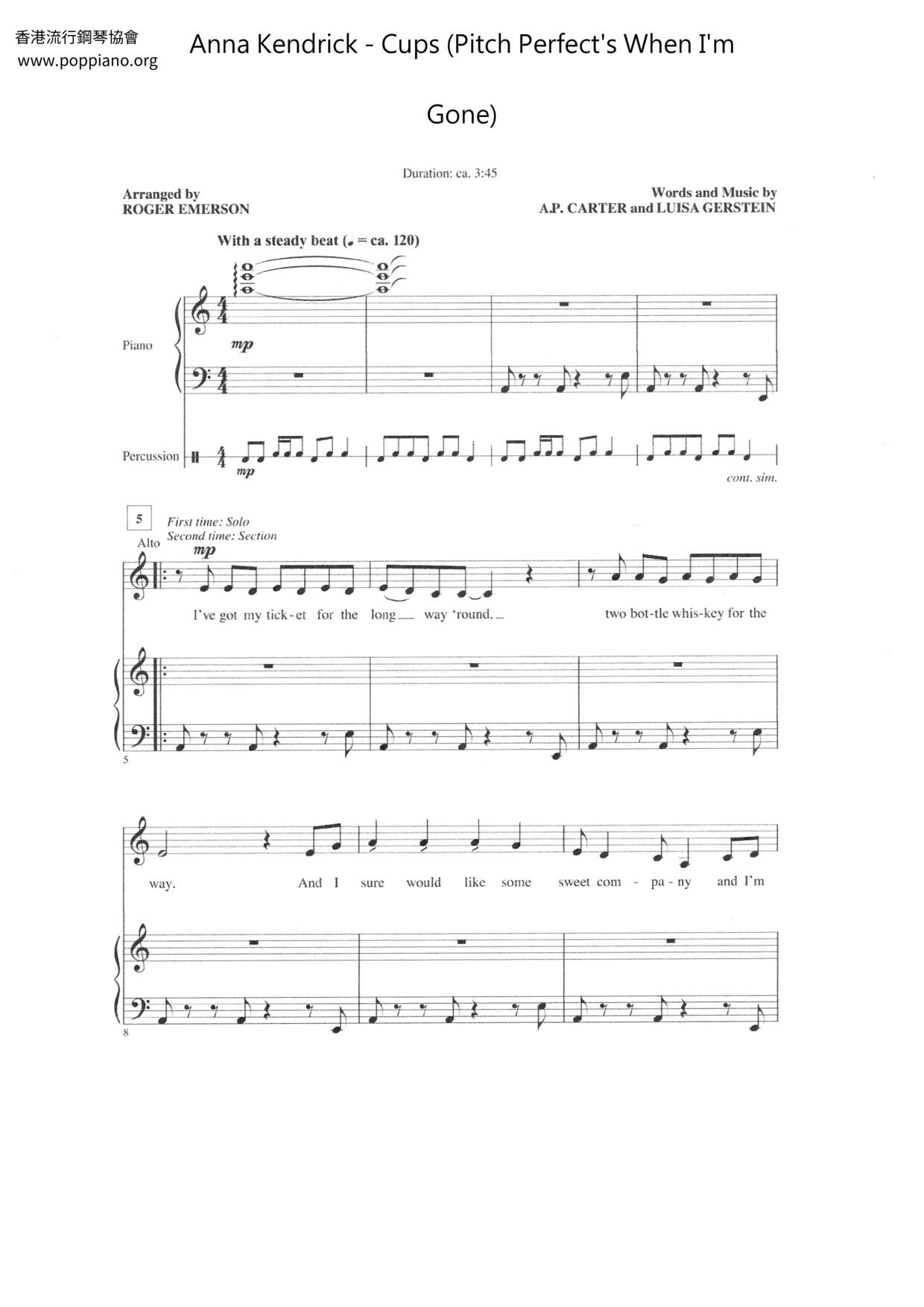 Cups (Pitch Perfect's When I'm Gone)琴譜