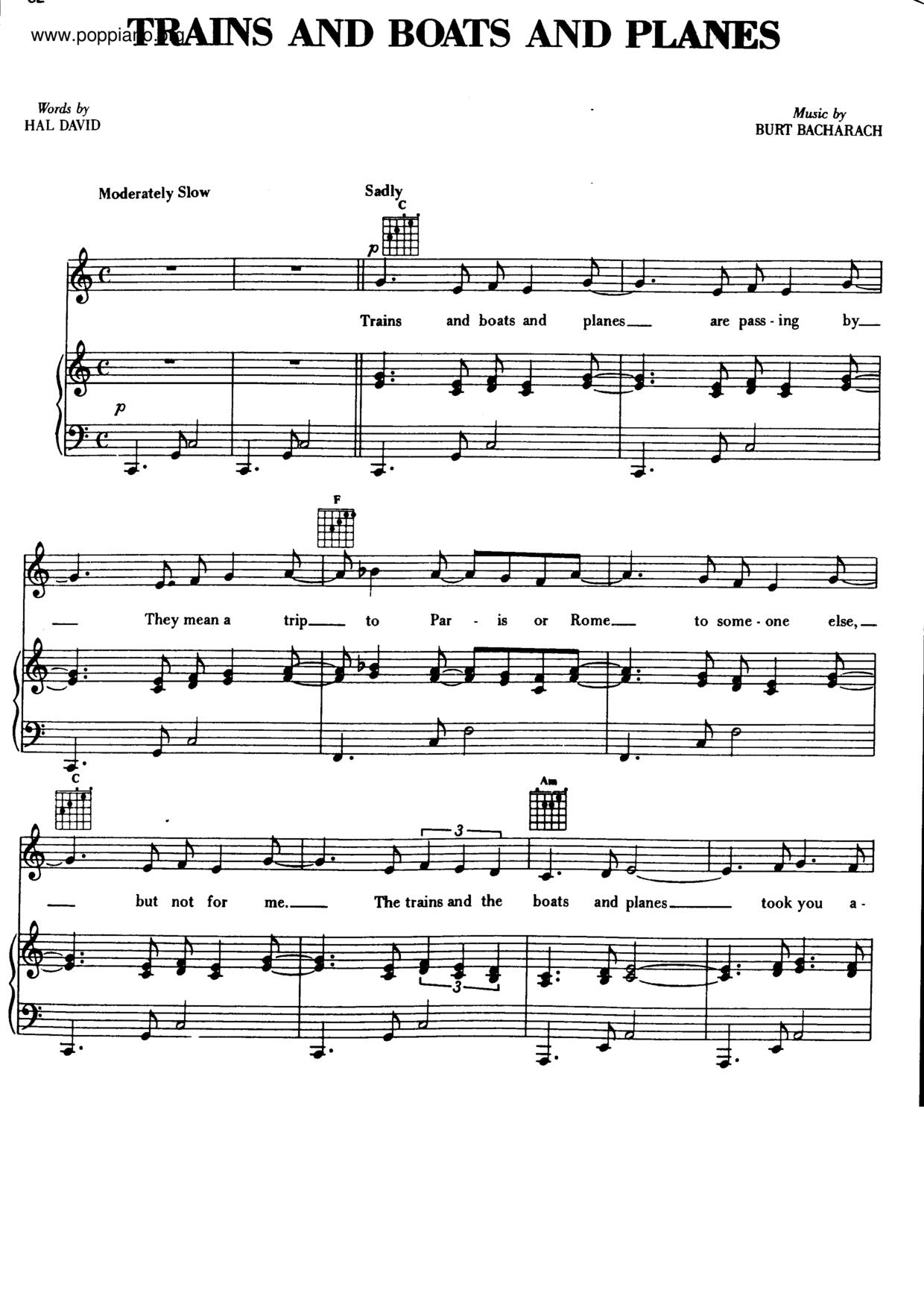 Burt BacharachTrains And Boats And Planes 琴譜pdf香港流行鋼琴協會琴譜下載 ★
