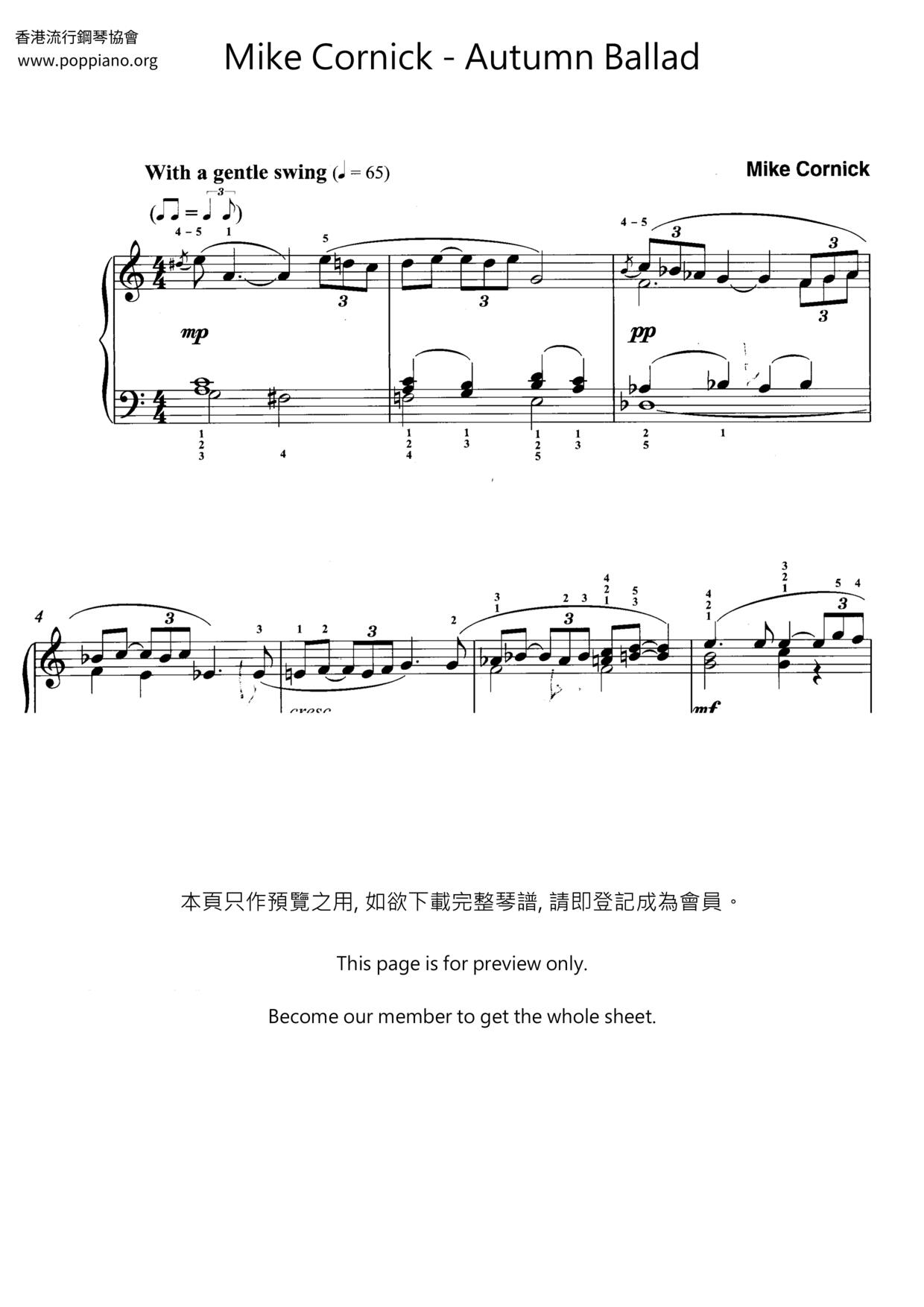 Autumn Ballad琴譜
