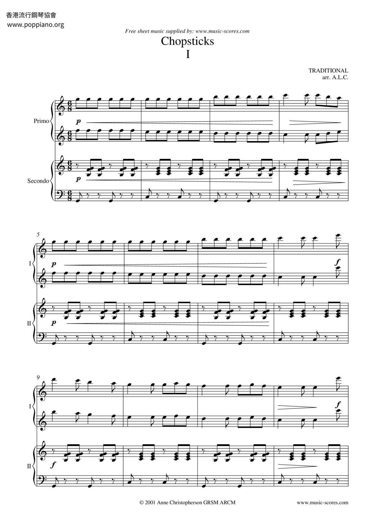 The Celebrated Chop Waltz (Chopsticks)琴譜