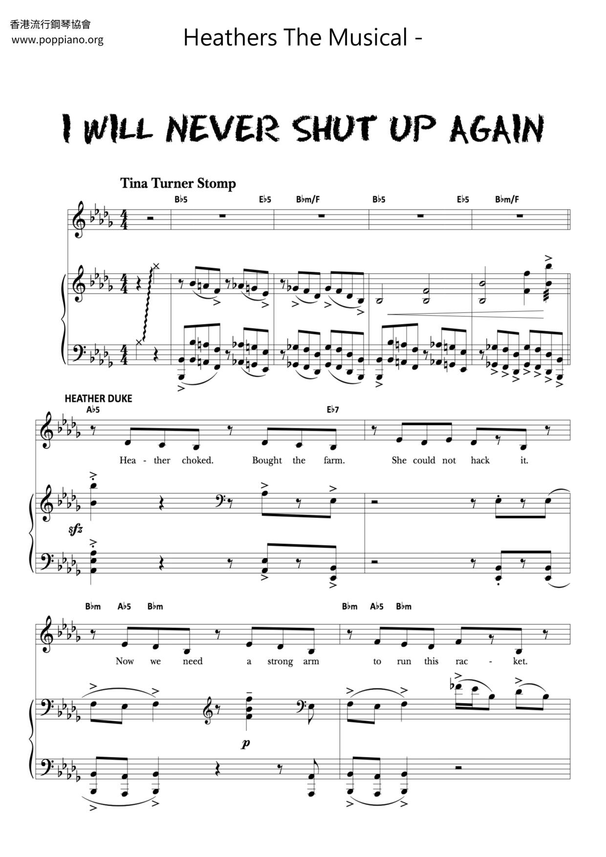 I Will Never Shut Up Again琴譜