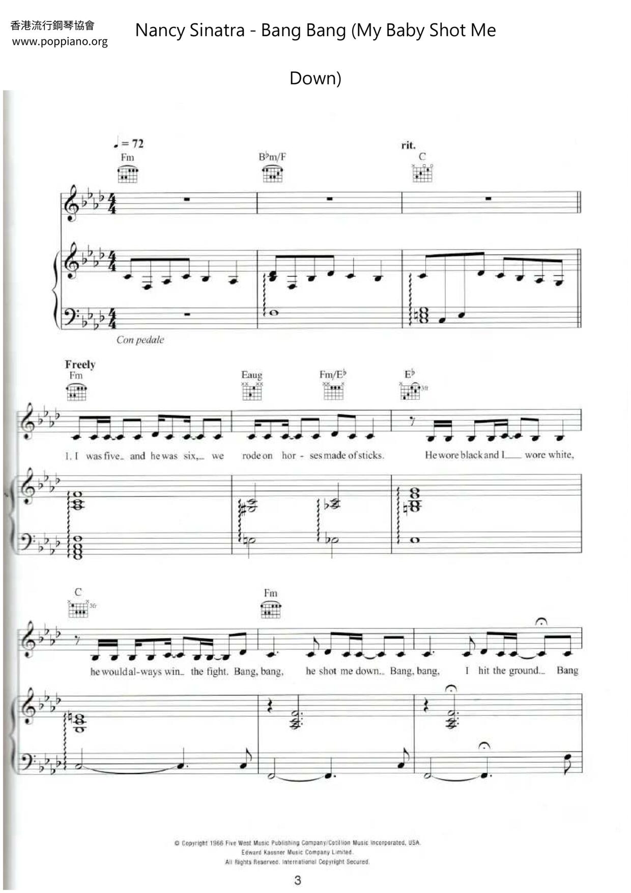 Bang Bang (My Baby Shot Me Down)琴譜