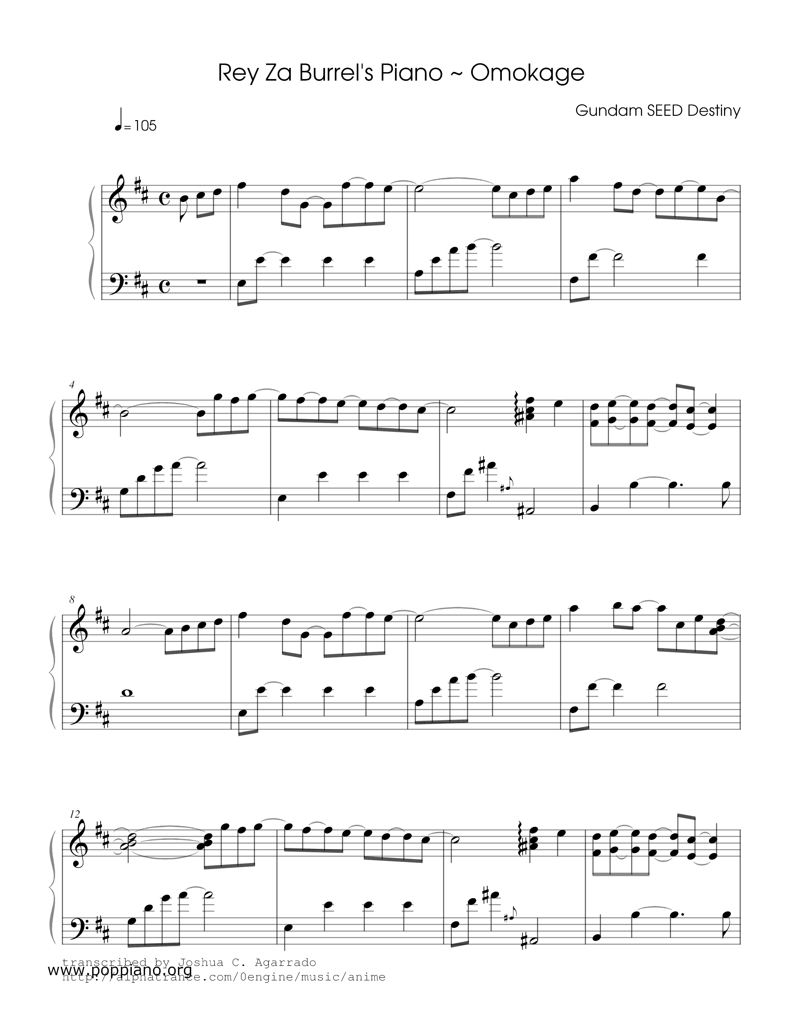 Rey Za Burrel's Piano 面影ピアノ譜