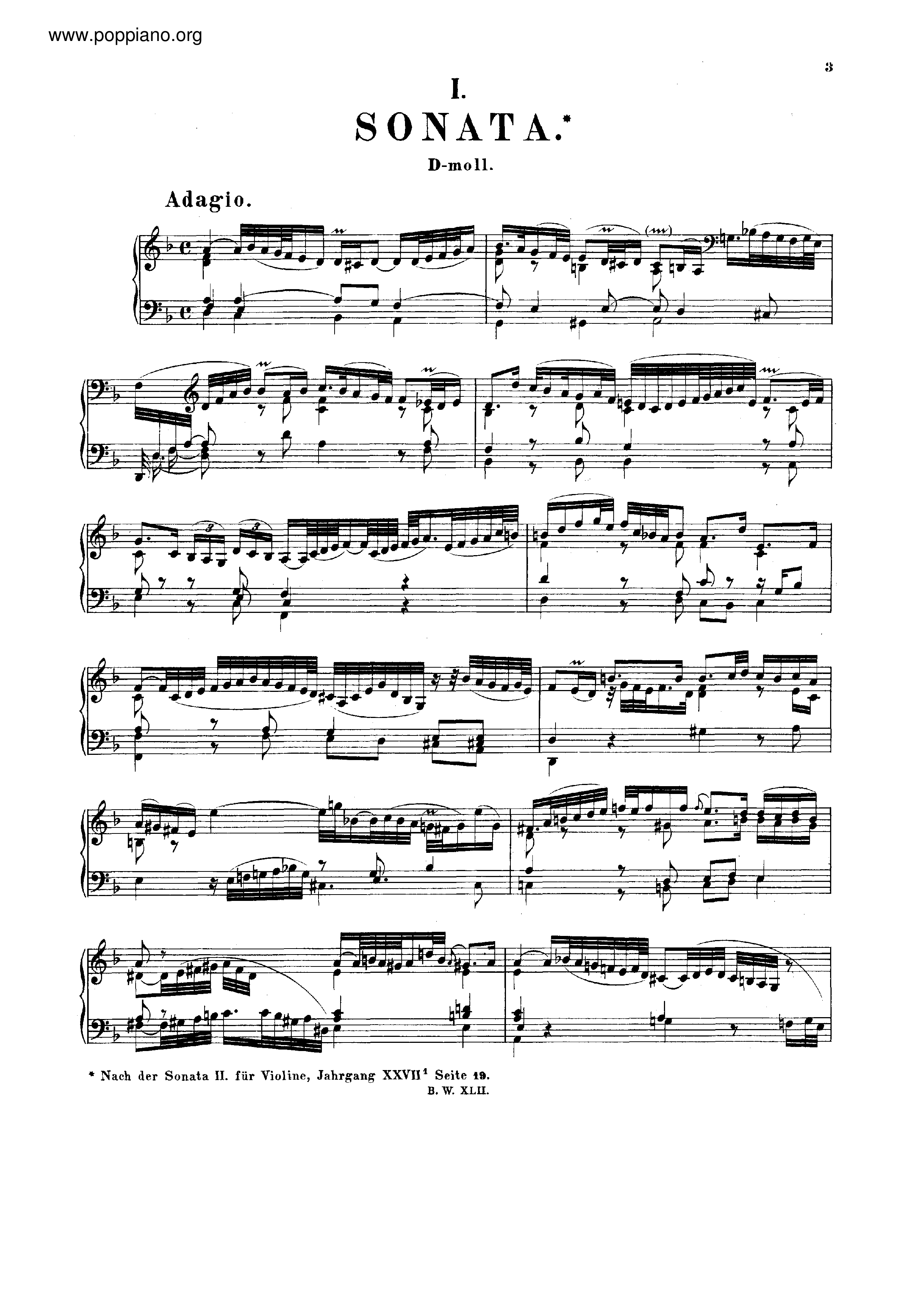 Sonata in D minor, BWV 964ピアノ譜