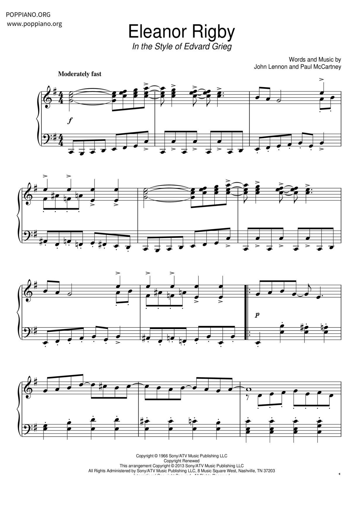 Eleanor Rigbyピアノ譜