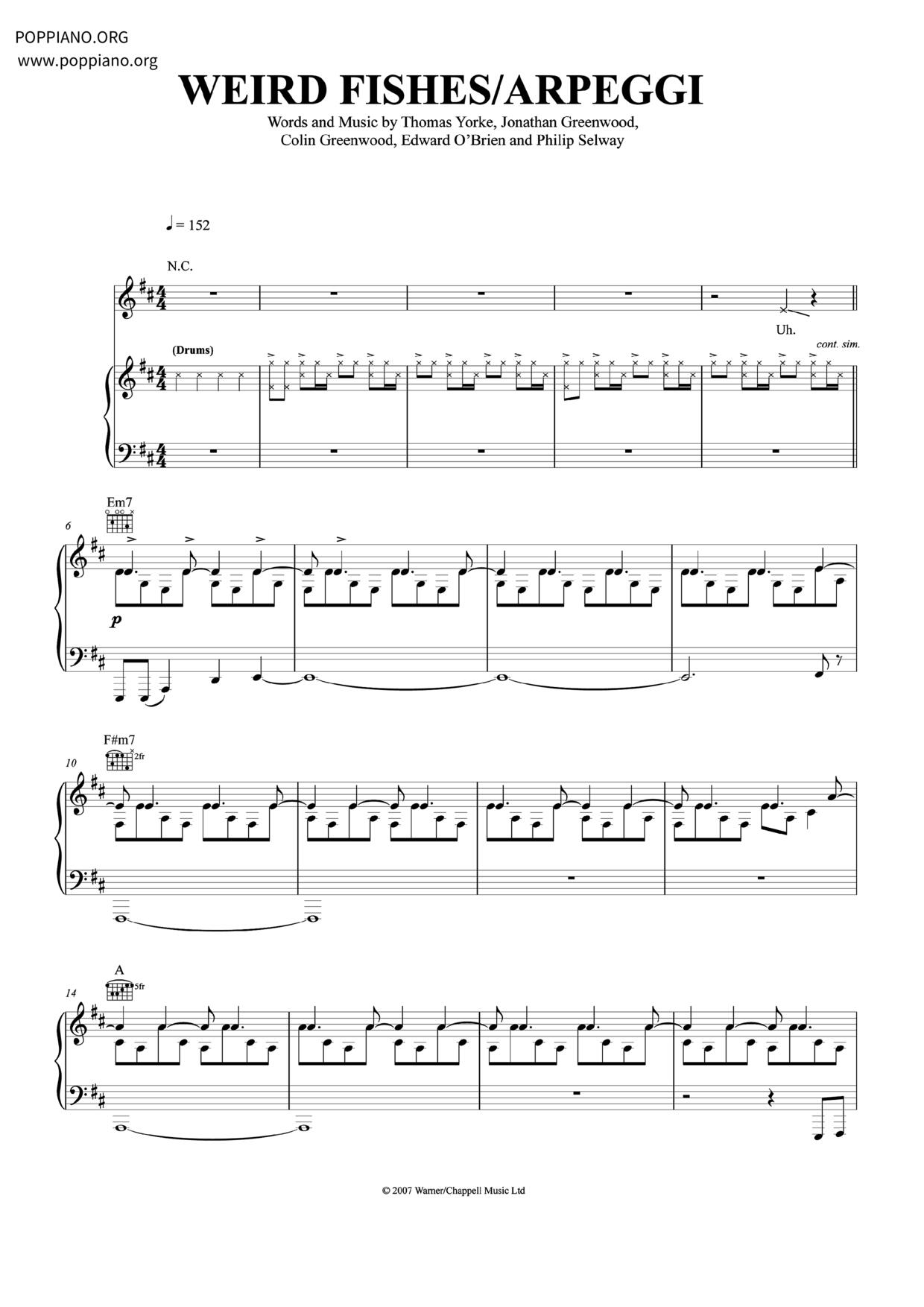 Weird Fishes / Arpeggiピアノ譜