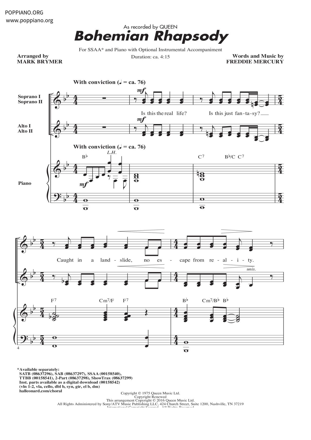 Bohemian Rhapsodyピアノ譜