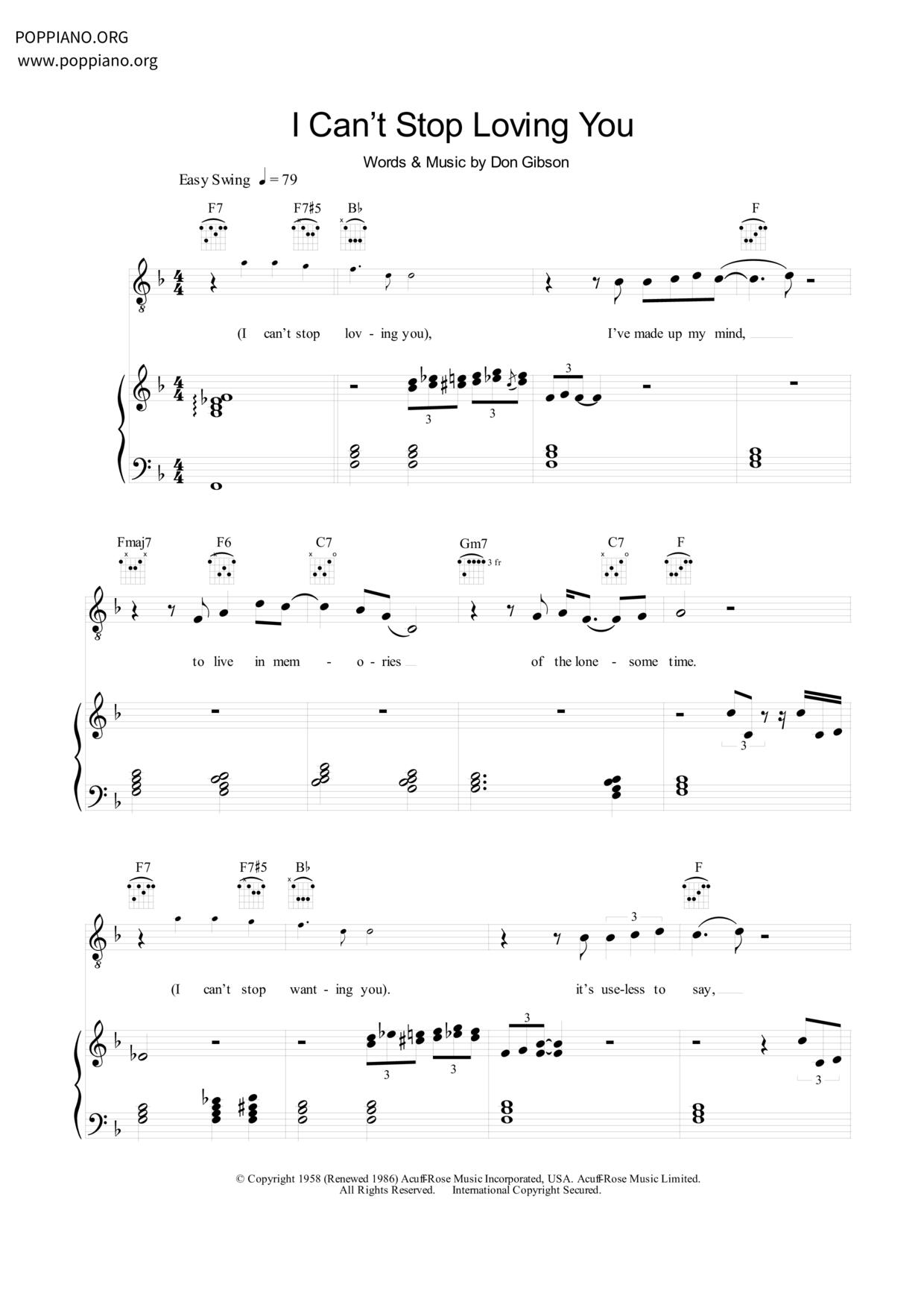 I Can't Stop Loving Youピアノ譜