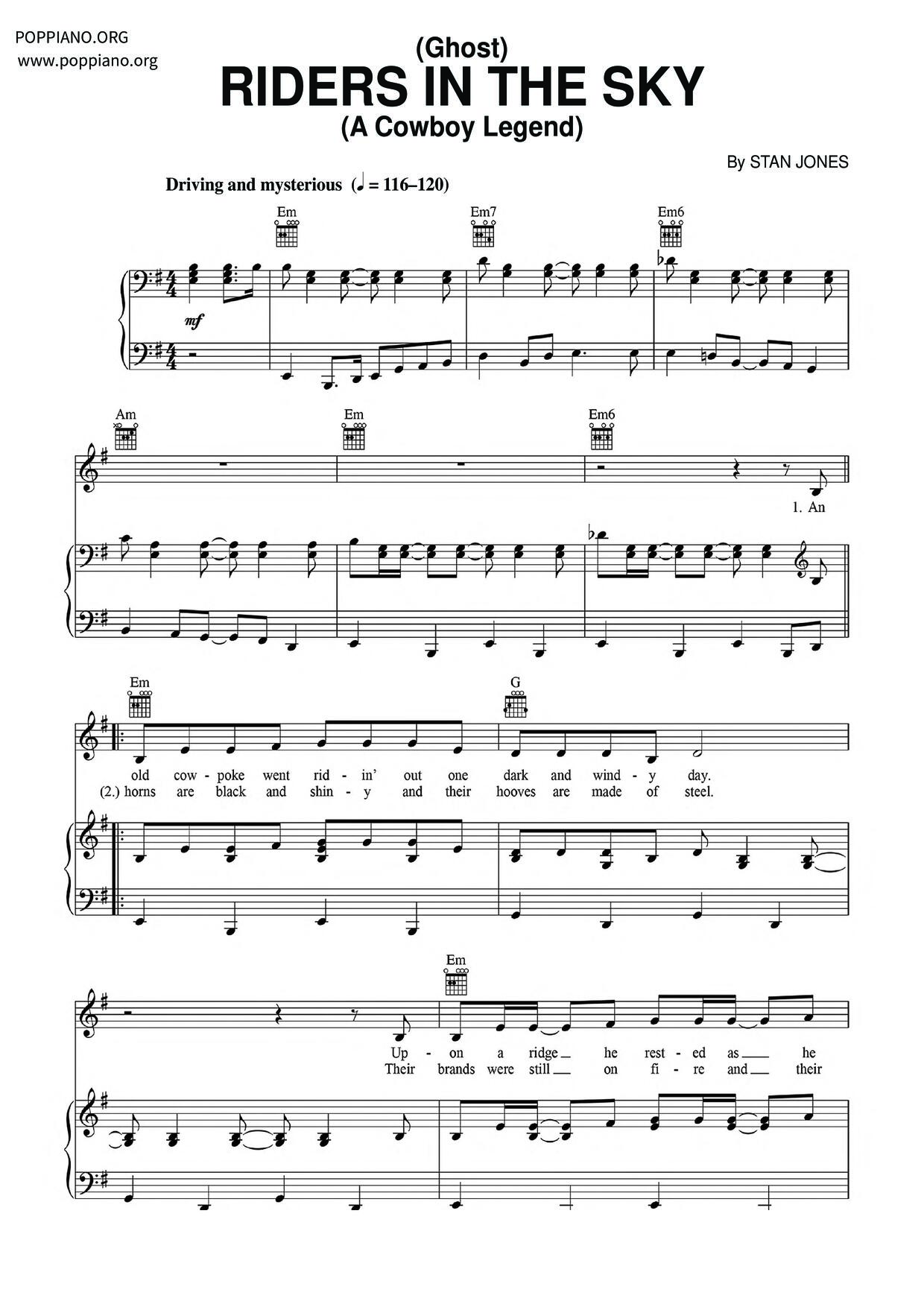(Ghost) Riders In The Sky (A Cowboy Legend)ピアノ譜