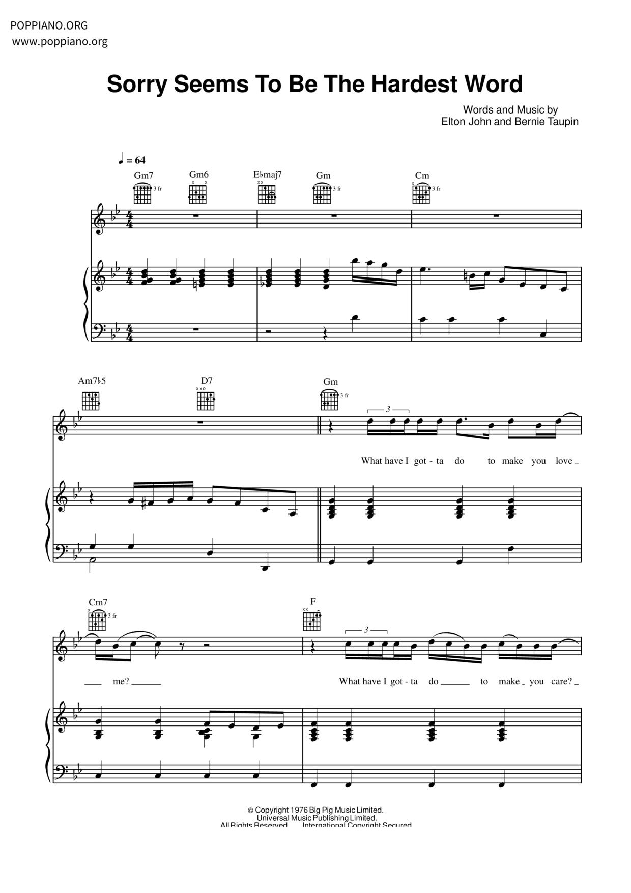 Sorry Seems To Be The Hardest Wordピアノ譜