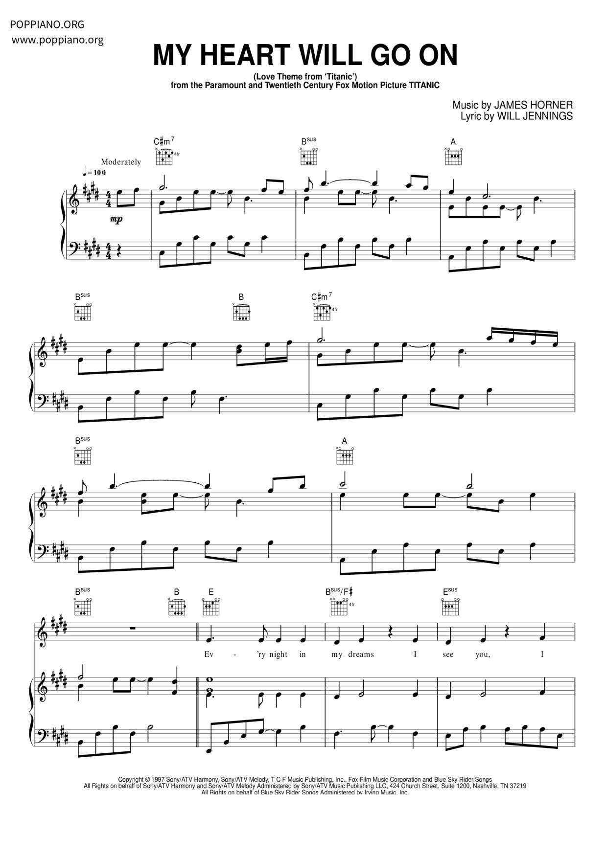 My Heart Will Go On - Love Theme from Titanicピアノ譜