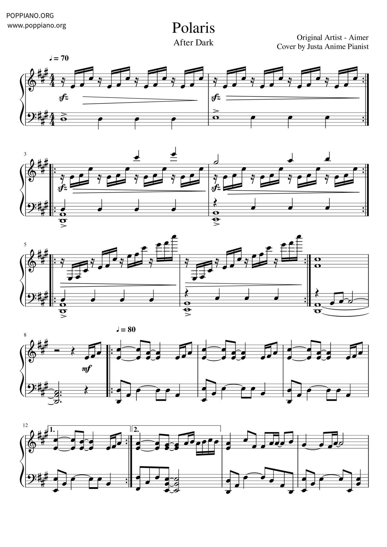 我的英雄學院第四季 - Polarisピアノ譜