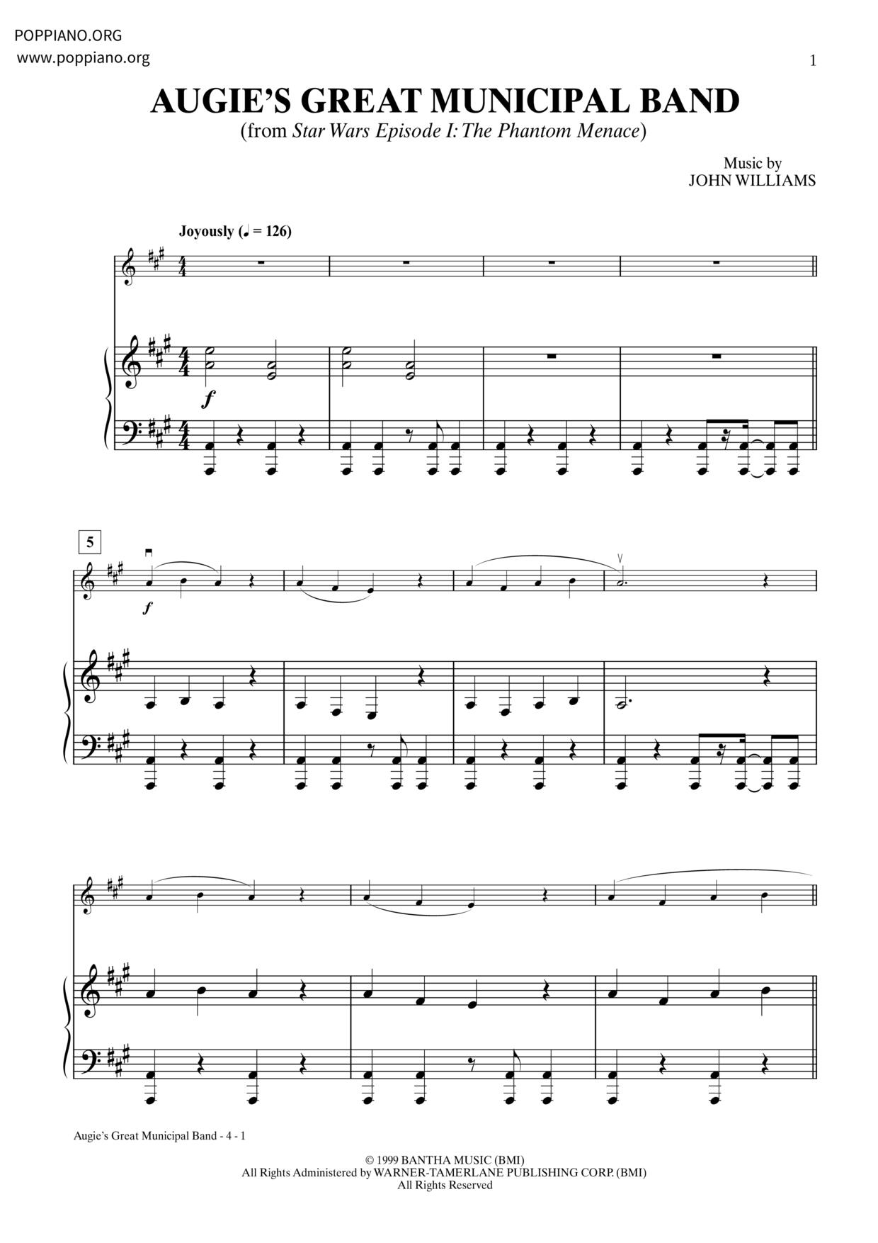 Star Wars - Augie's Great Municipal Bandピアノ譜