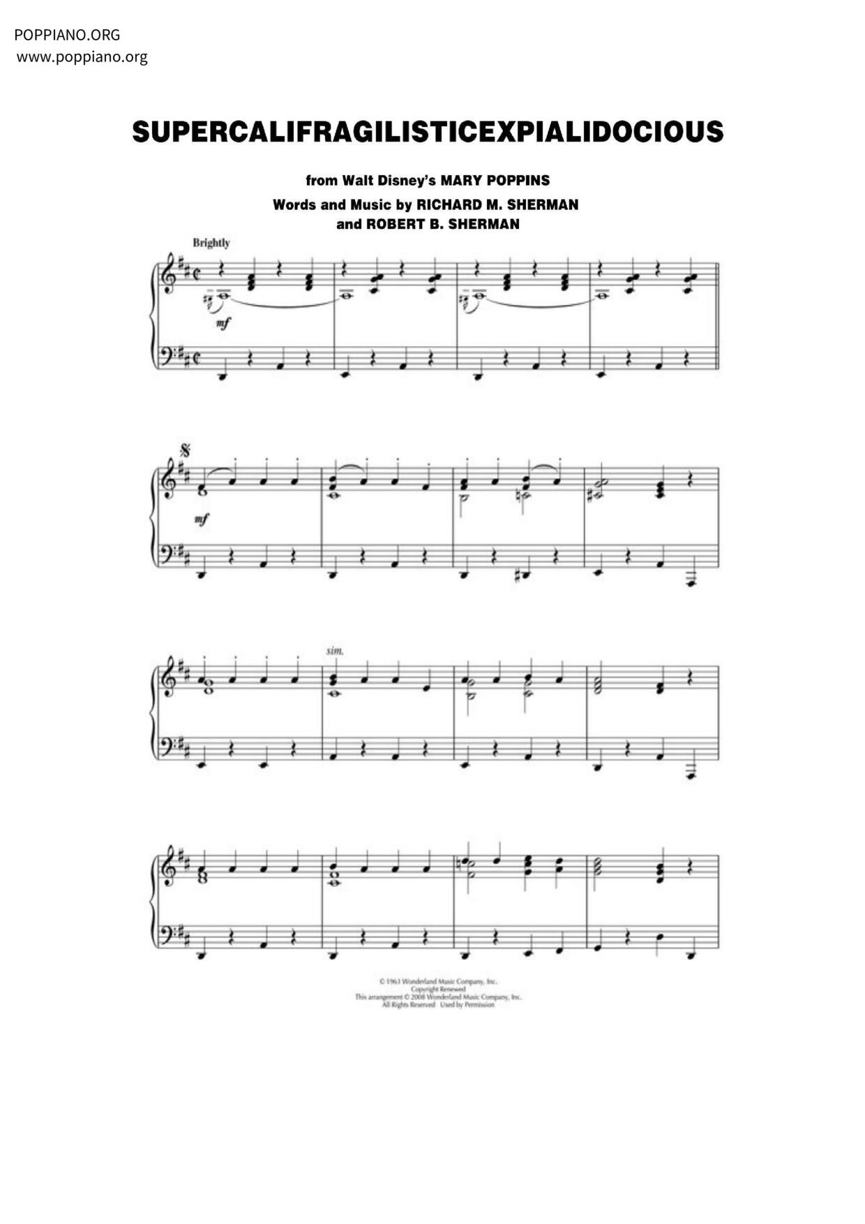 Supercalifragilisticexpialidocious - From Mary Poppinsピアノ譜