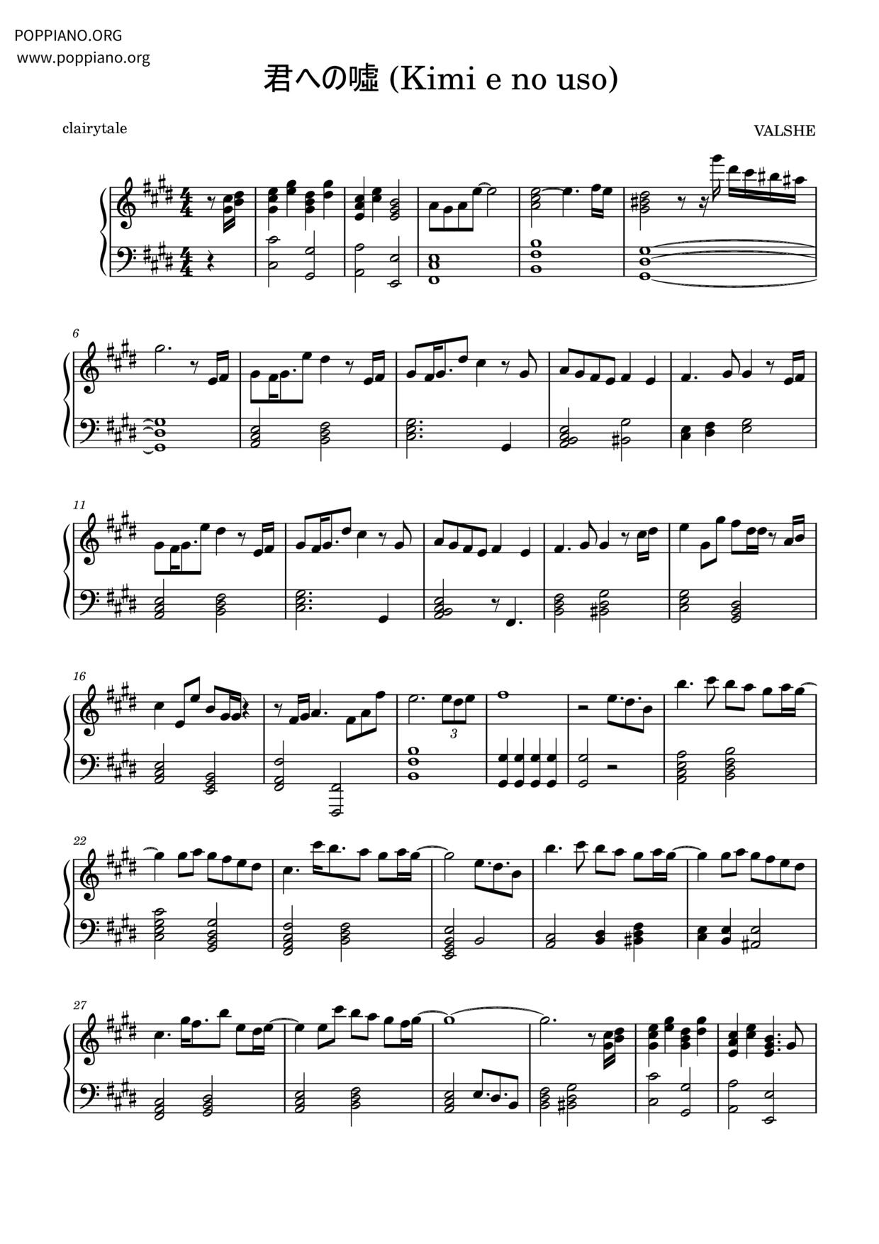 Your Lie in April - VALSHE 9th Singleピアノ譜