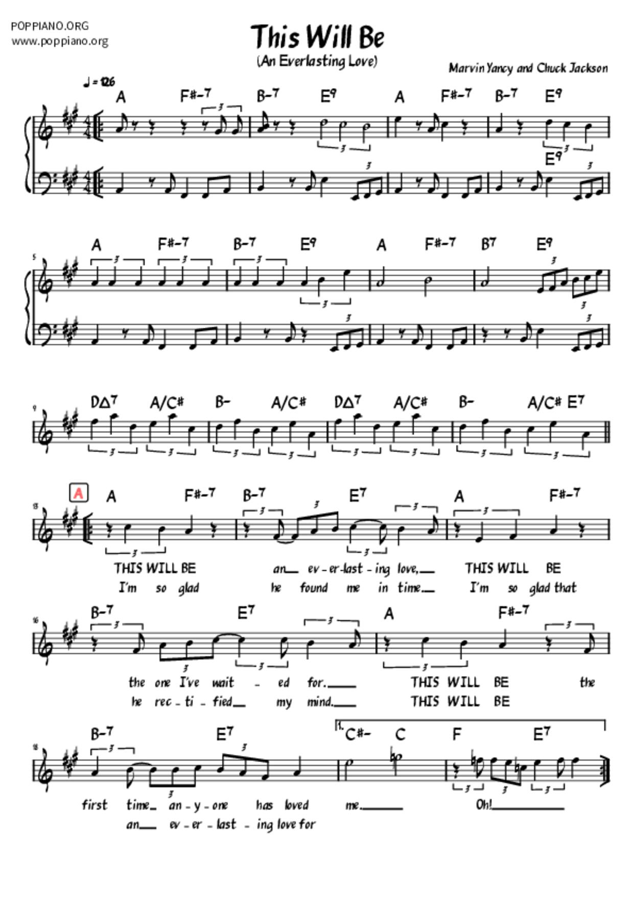 This Will Be (An Everlasting Love)ピアノ譜