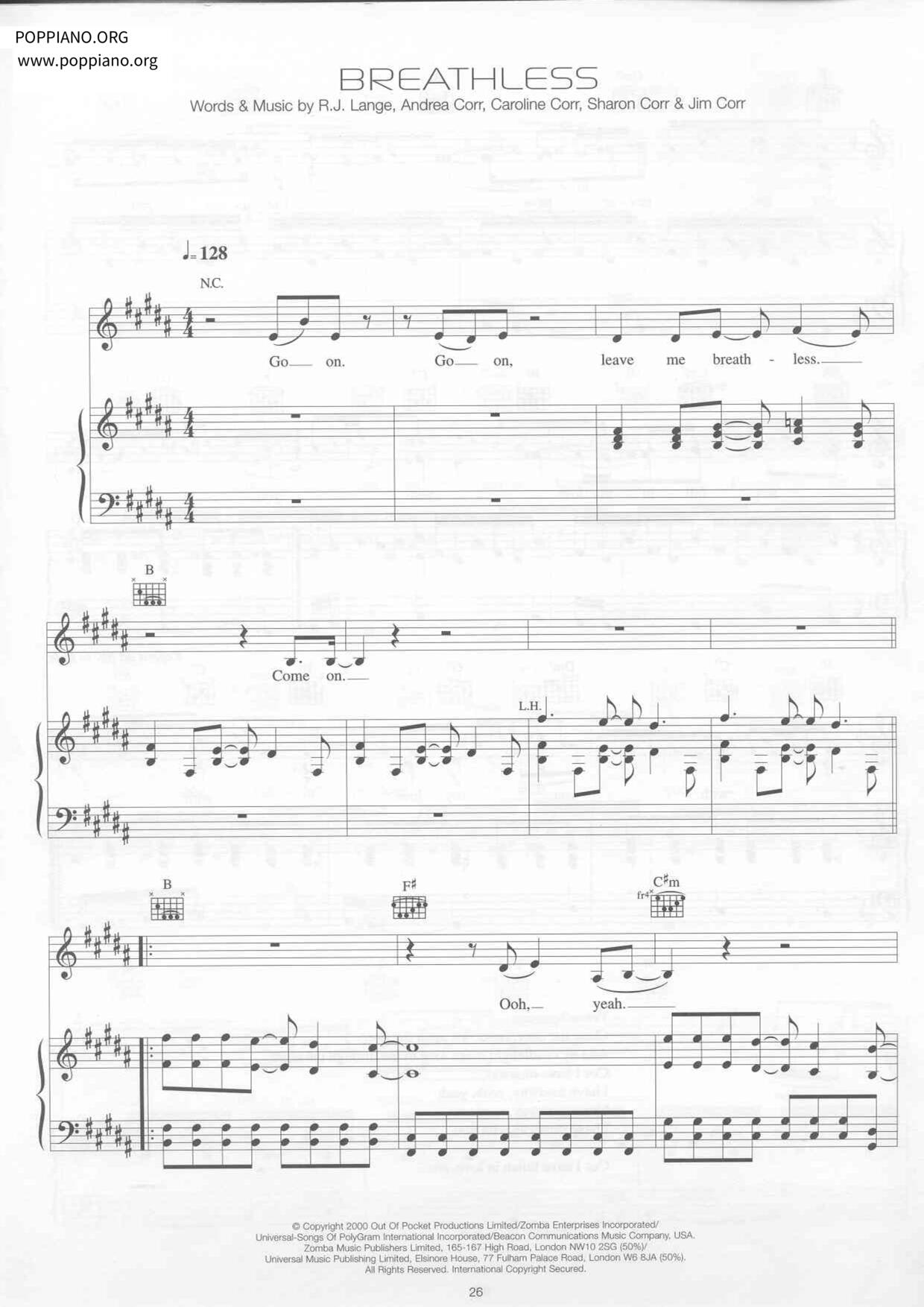 Breathlessピアノ譜