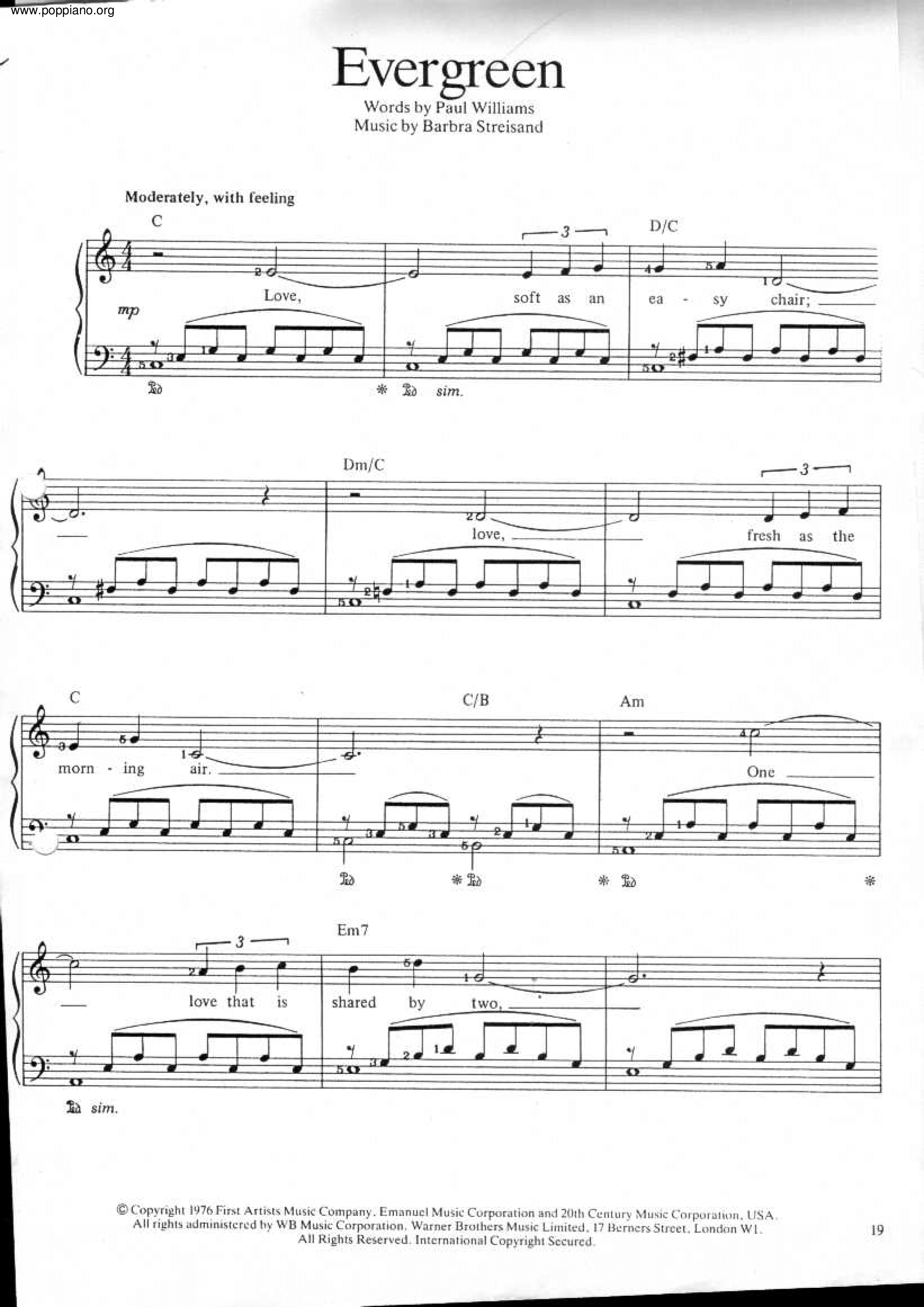 Evergreen (Love Theme from A Star Is Born)ピアノ譜