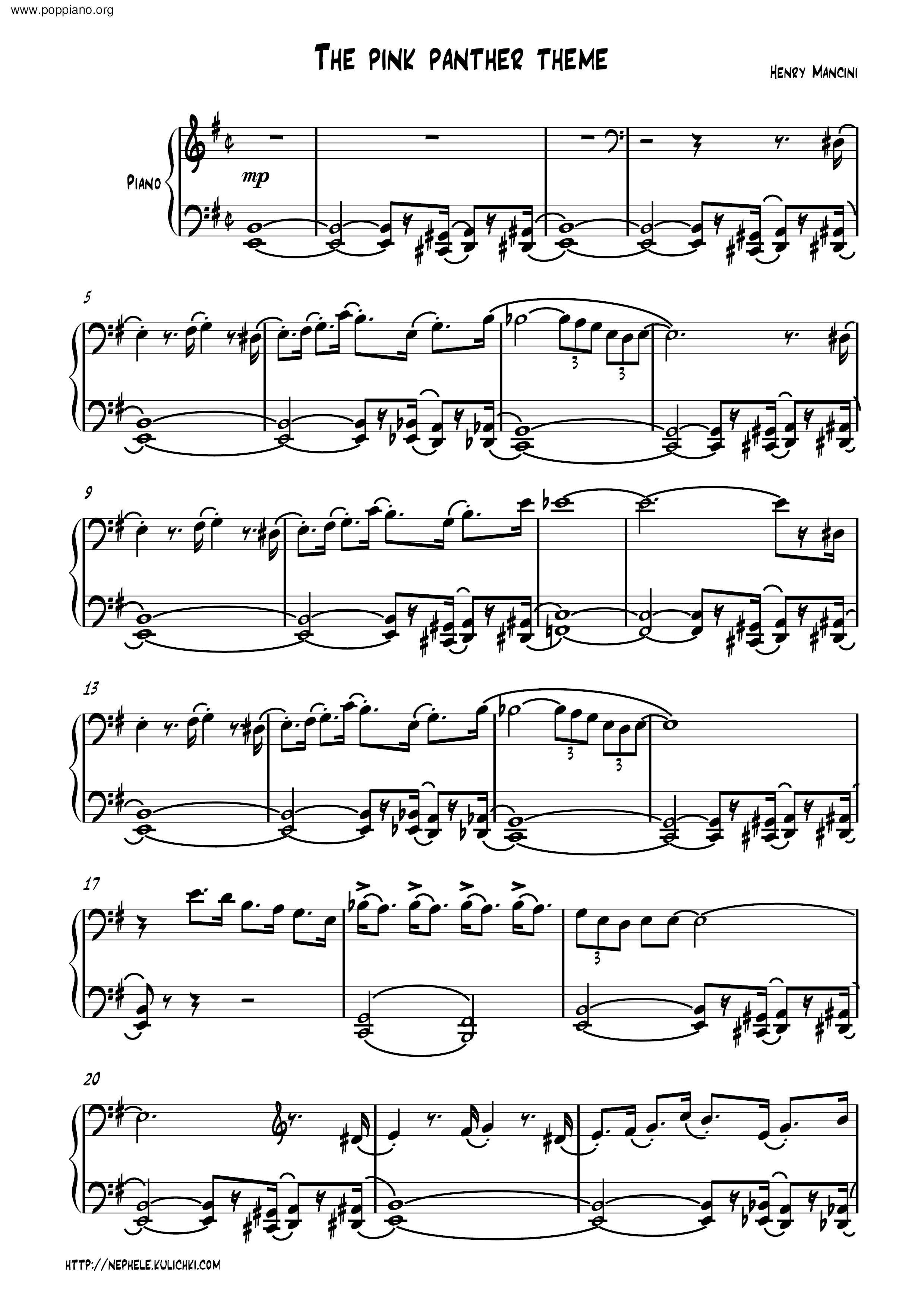 The Pink Panther Theme 傻豹ピアノ譜