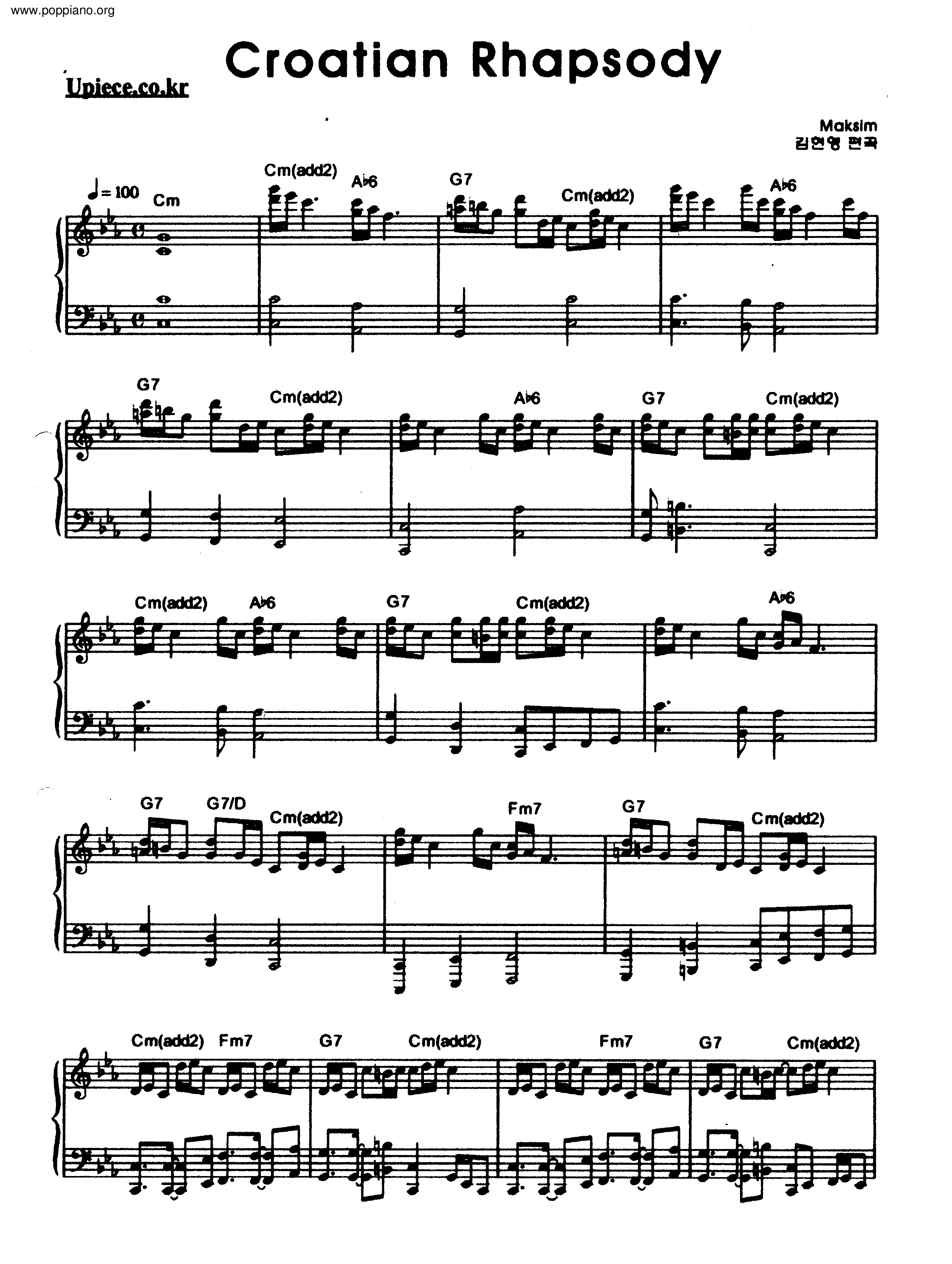 Croatian Rhapsody 克羅地亞狂想曲ピアノ譜